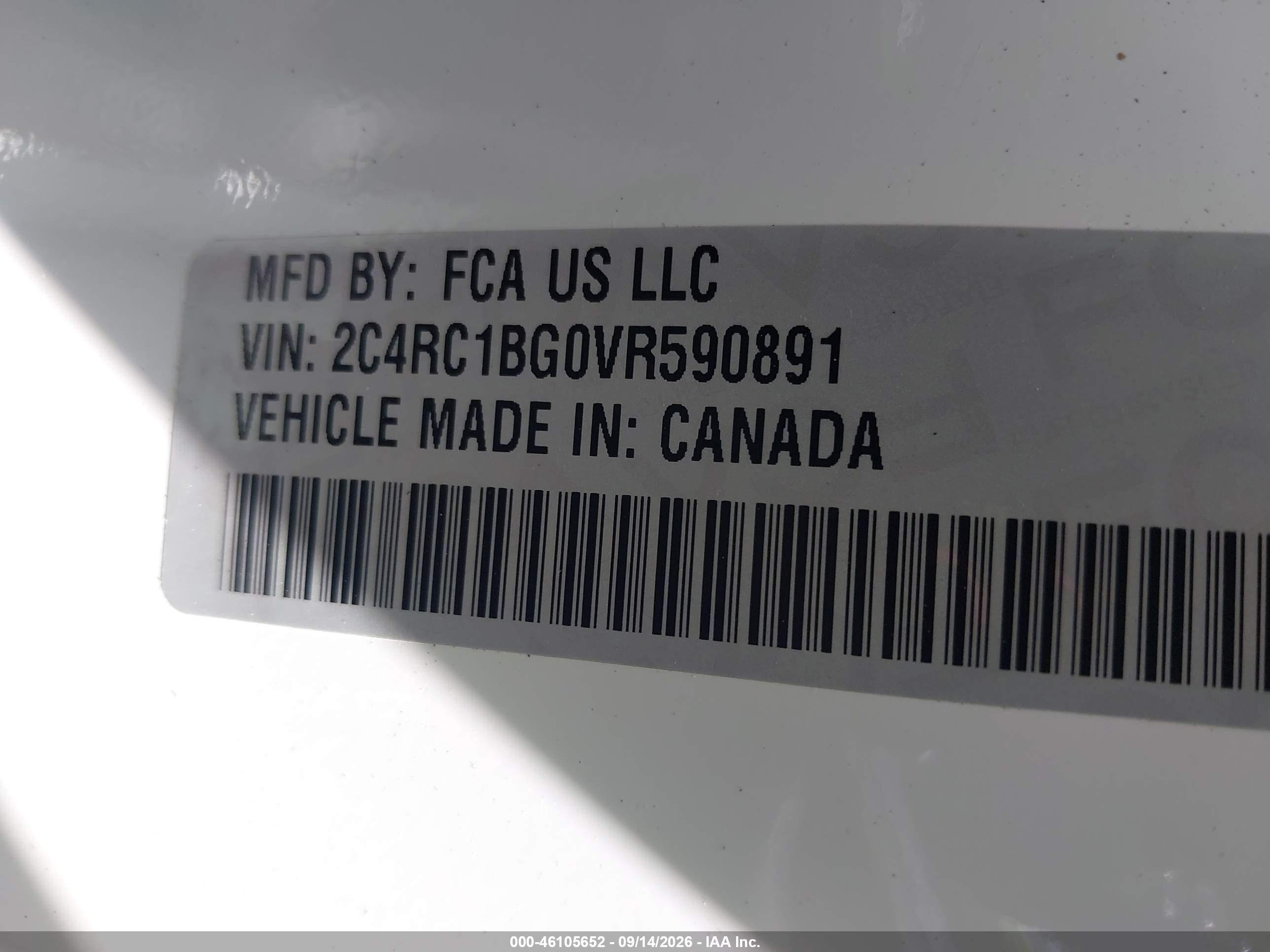 2027 Chrysler Pacifica VIN 2C4RC1BG0VR590891 IAAI salvage auction — Side, Enterprise Vehicles Clear Only (Virginia), sold $25,500 on 2026-09-17 (photo 9)