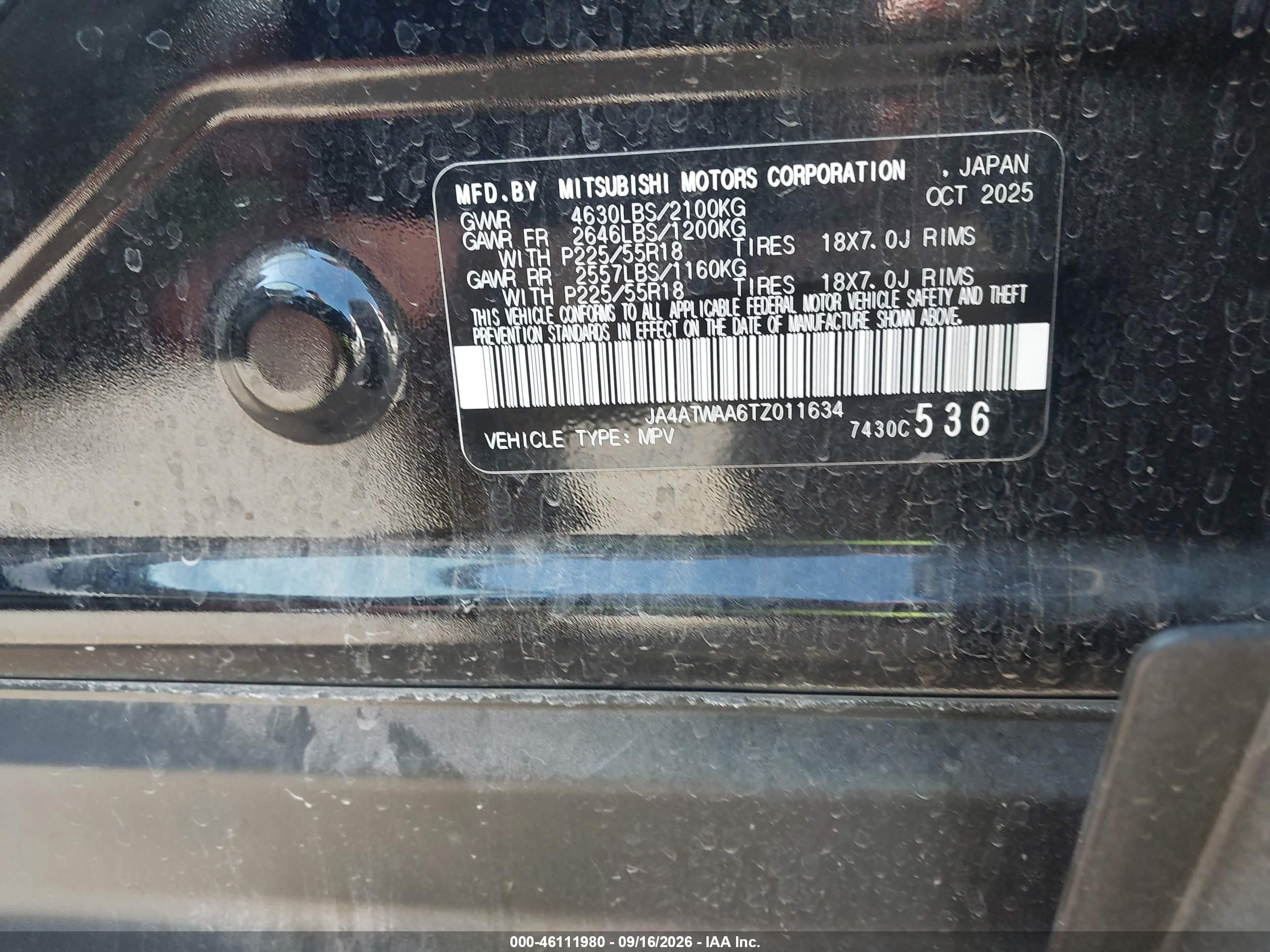 2026 Mitsubishi ECLIPSE VIN JA4ATWAA6TZ011634 IAAI salvage auction — Front End, Enterprise Vehicles Clear Only (Idaho), sold $9,300 on 2026-09-19 (photo 9)