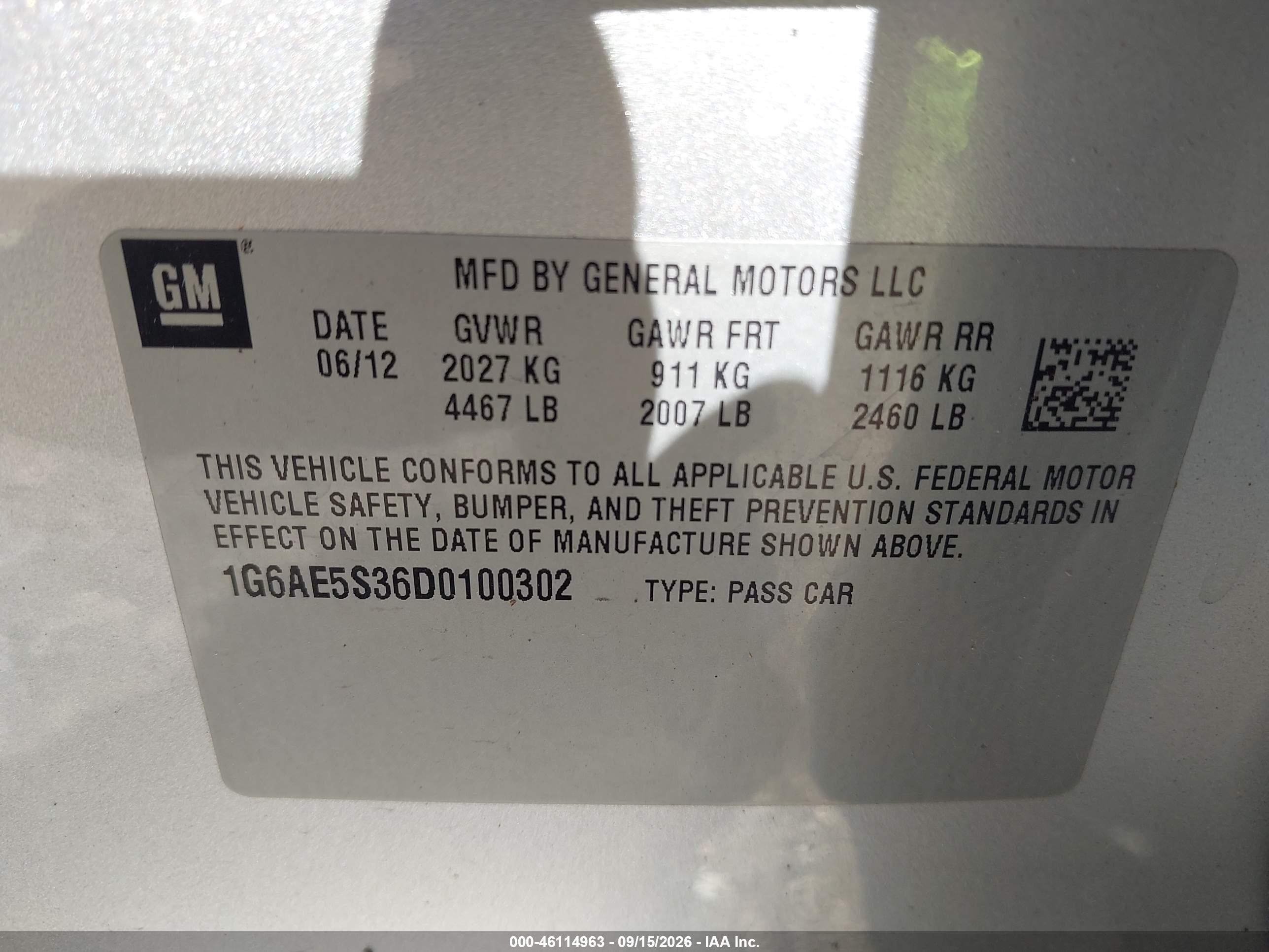 2013 Cadillac Ats VIN 1G6AE5S36D0100302 IAAI salvage auction — Front End, Salvage (Ohio), sold $2,950 on 2026-09-26 (photo 9)