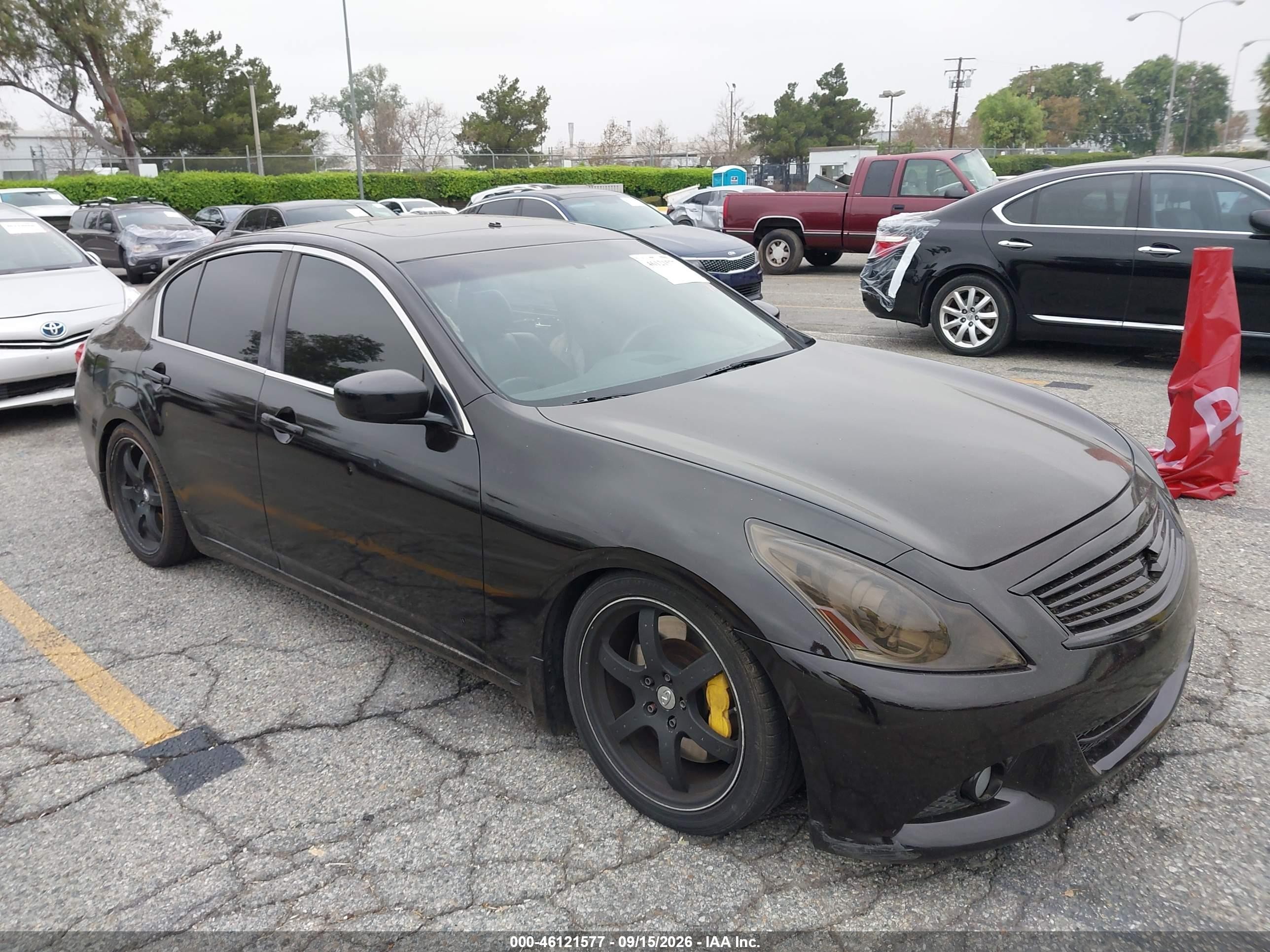 2013 Infiniti G VIN JN1CV6AP4DM712428 IAAI salvage auction — Side, Salvage (California), sold $1,600 on 2026-09-26 (photo 1)