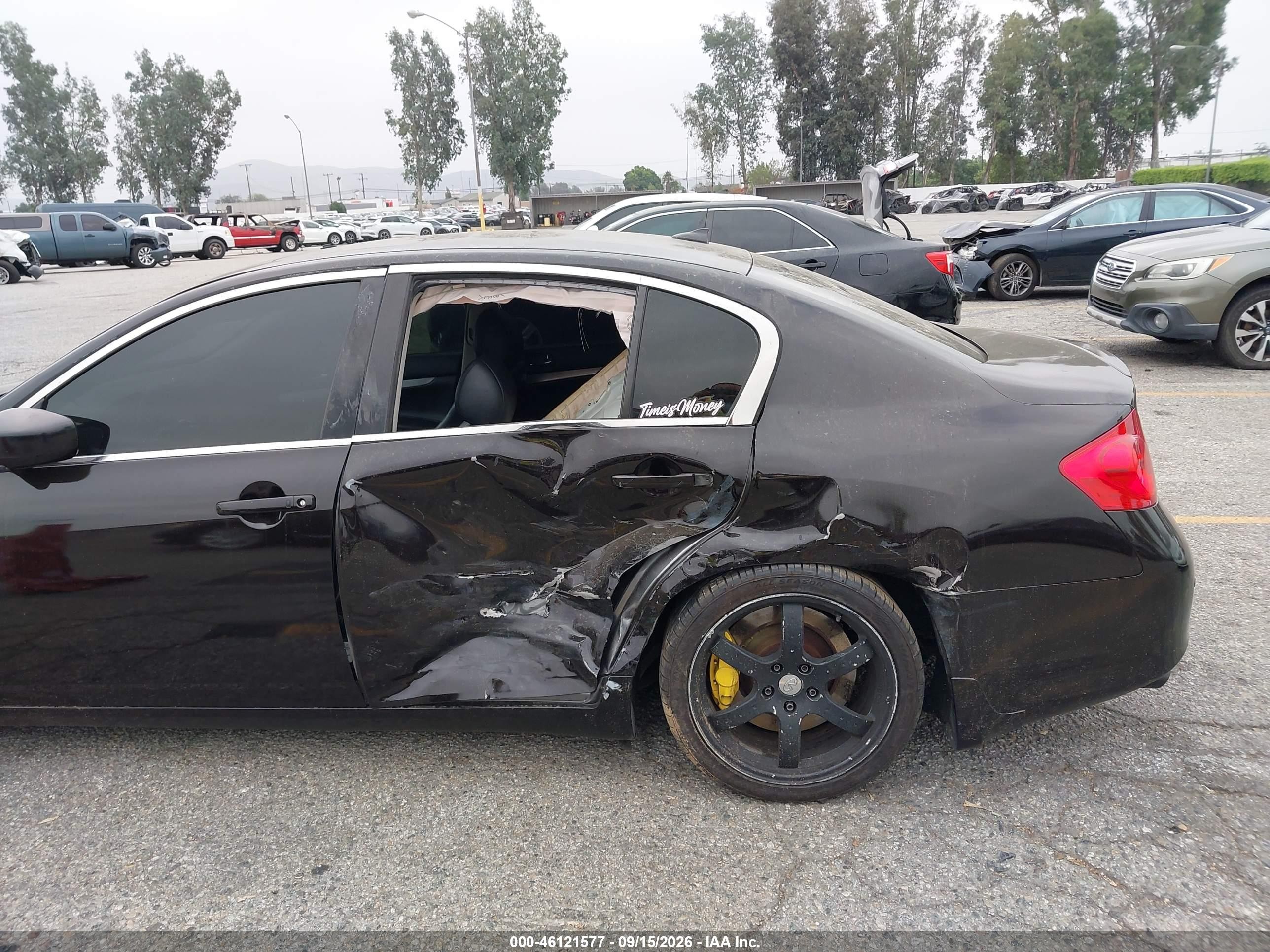 2013 Infiniti G VIN JN1CV6AP4DM712428 IAAI salvage auction — Side, Salvage (California), sold $1,600 on 2026-09-26 (photo 6)