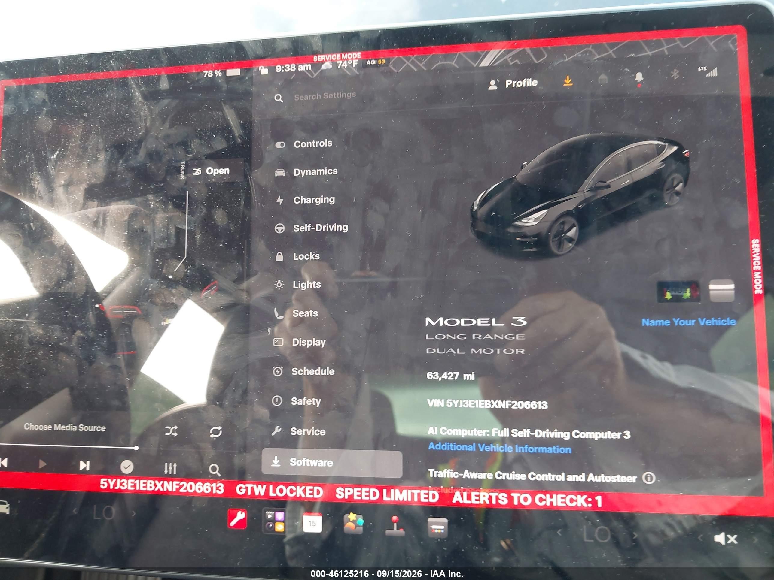 2022 Tesla Model 3 VIN 5YJ3E1EBXNF206613 IAAI salvage auction — Side, Salvage (California), sold $11,750 on 2026-10-24 (photo 7)