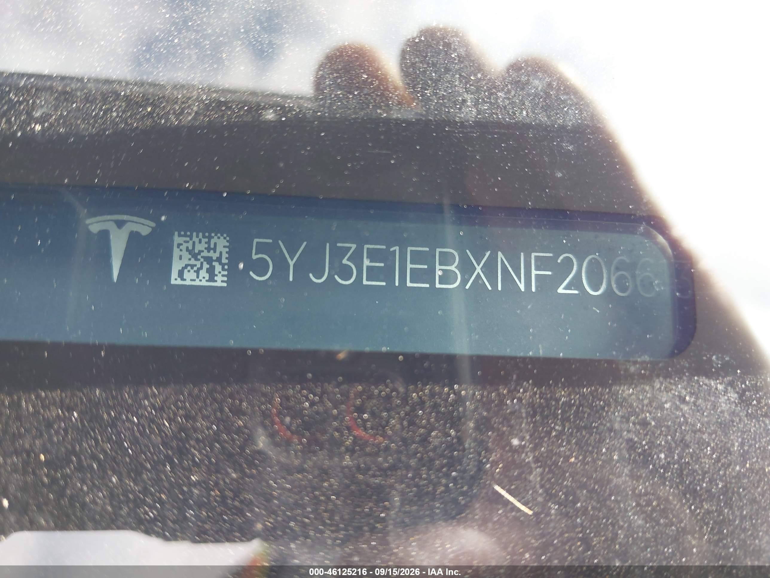2022 Tesla Model 3 VIN 5YJ3E1EBXNF206613 IAAI salvage auction — Side, Salvage (California), sold $11,750 on 2026-10-24 (photo 9)