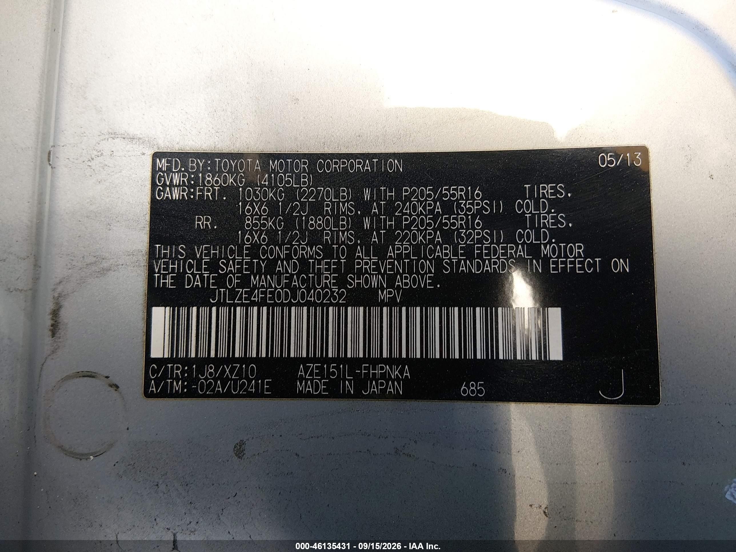 2013 Scion xB VIN JTLZE4FE0DJ040232 IAAI salvage auction — Front & Rear, Salvage (California), sold $1,250 on 2026-09-25 (photo 9)