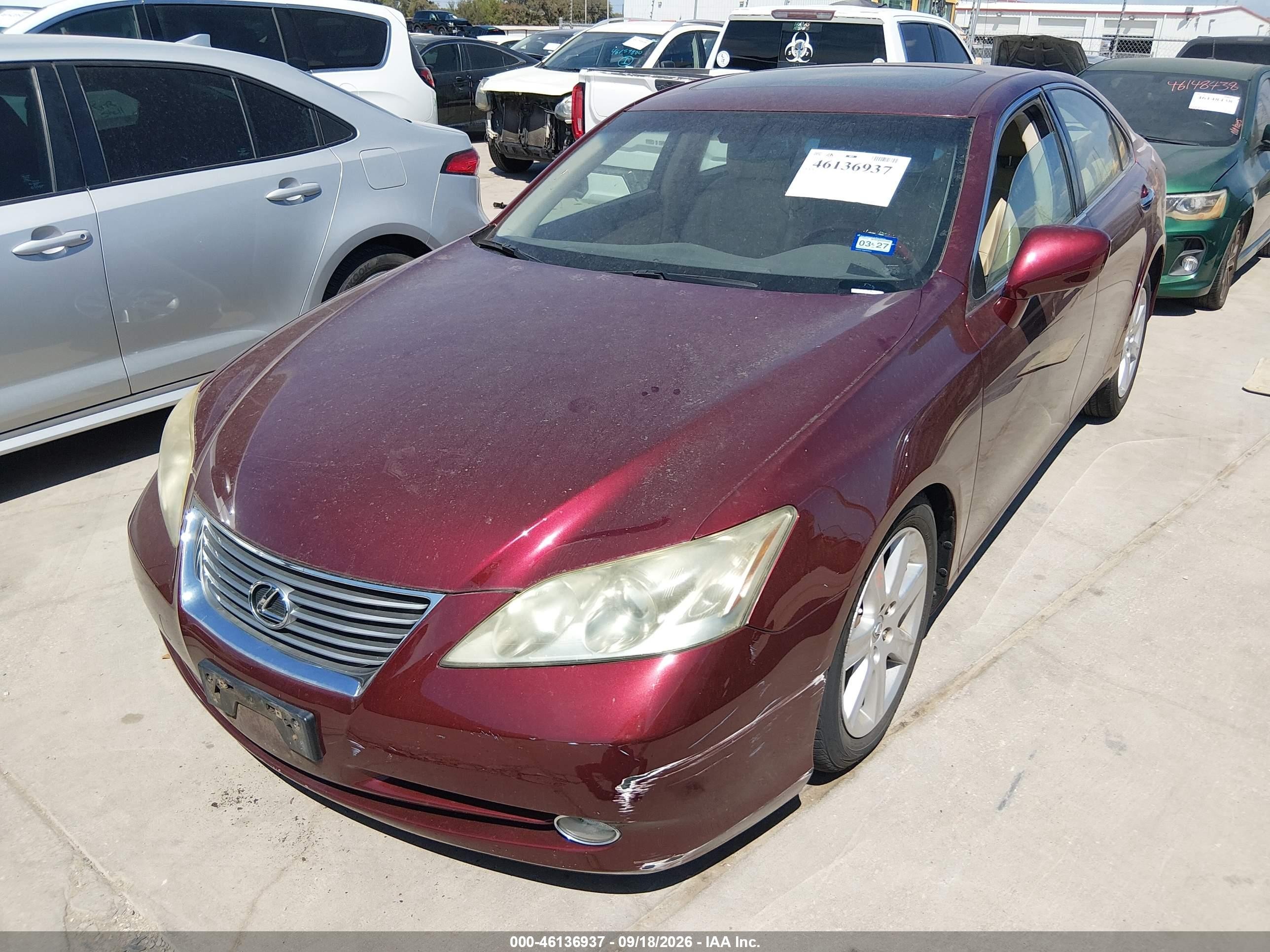 2007 Lexus Es 350 VIN JTHBJ46G672091824 IAAI salvage auction — Unknown, Salvage (Texas), sold $3,350 on 2026-10-03 (photo 2)