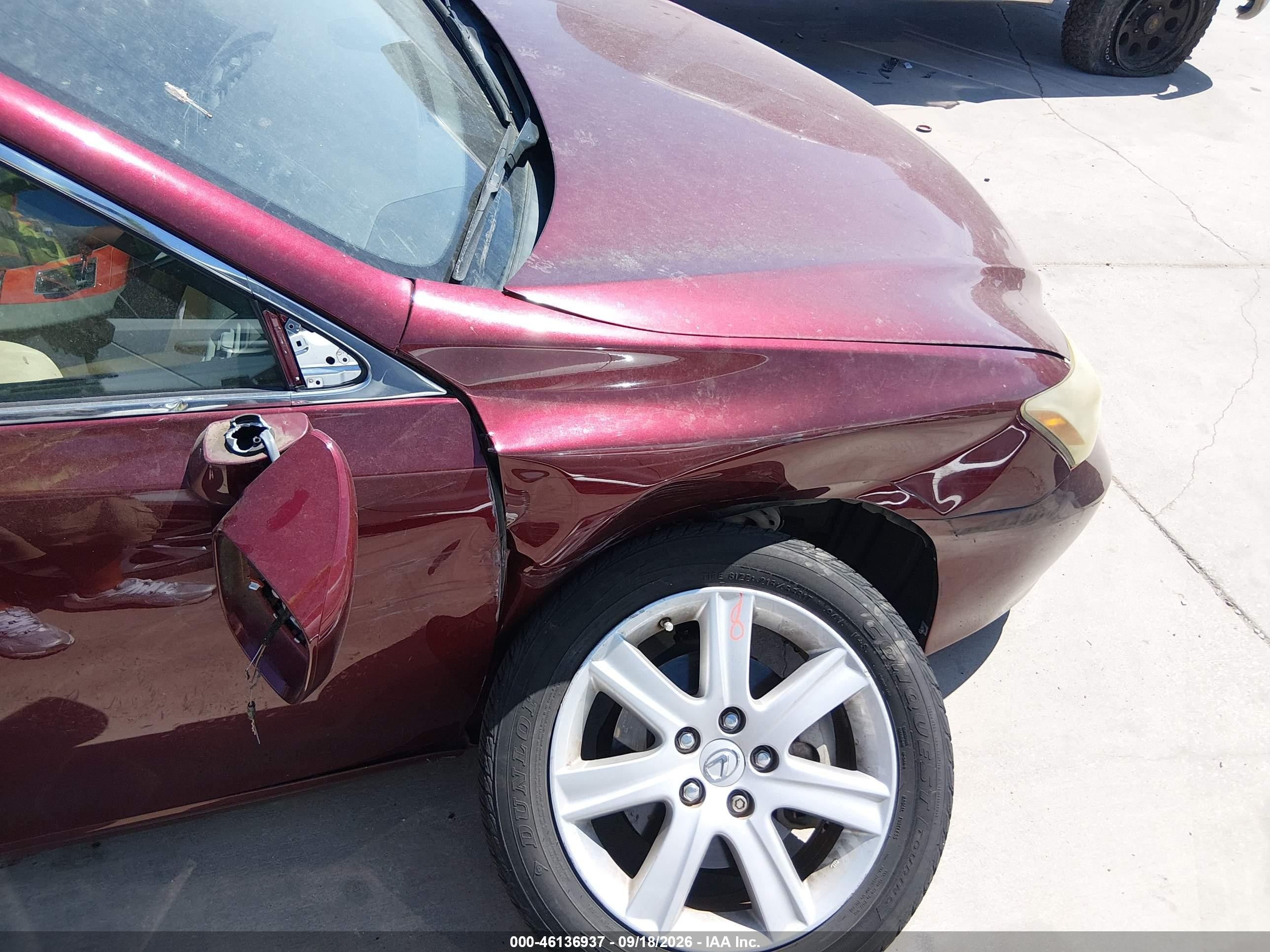 2007 Lexus Es 350 VIN JTHBJ46G672091824 IAAI salvage auction — Unknown, Salvage (Texas), sold $3,350 on 2026-10-03 (photo 6)