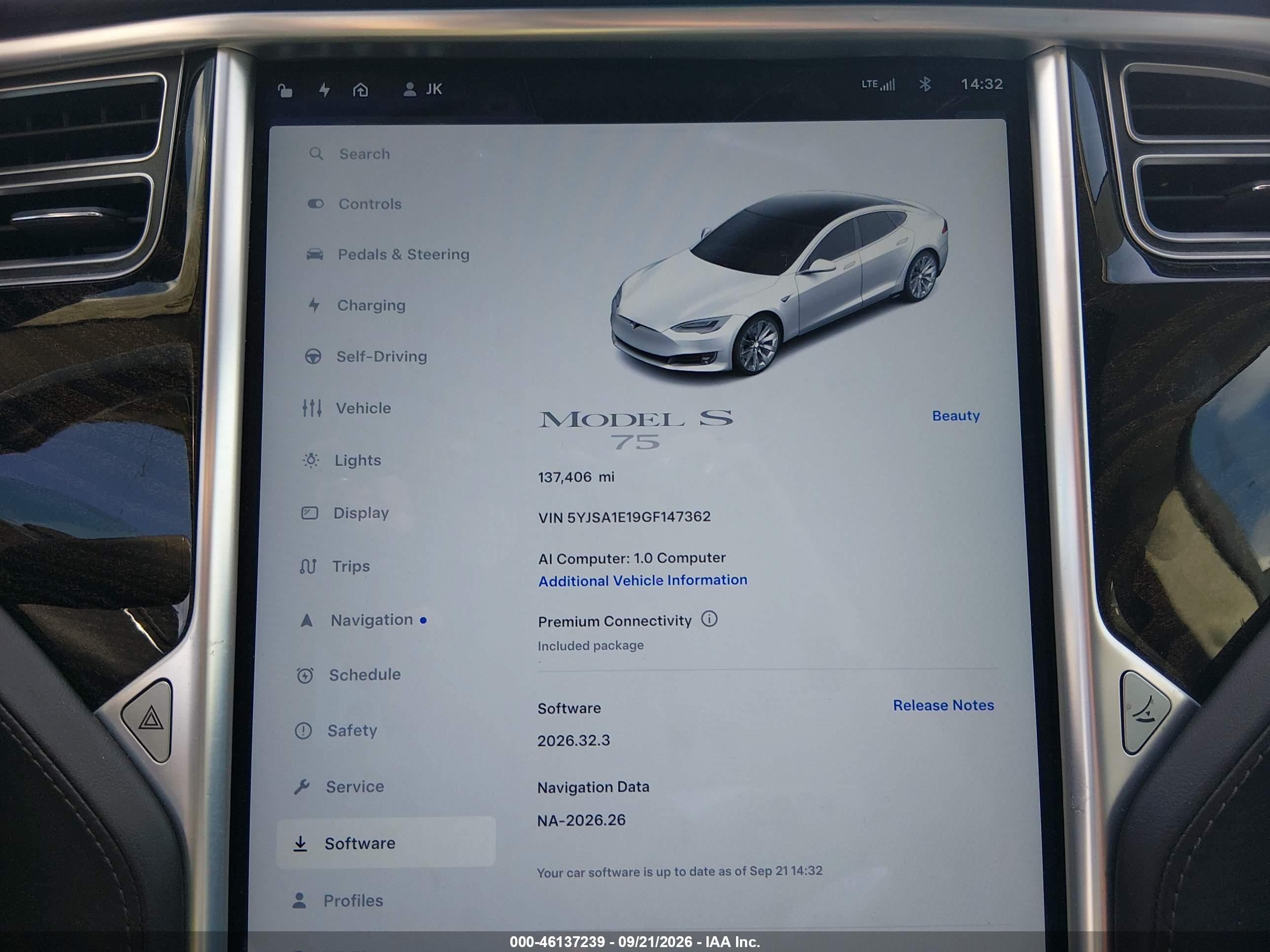 2016 Tesla Model s VIN 5YJSA1E19GF147362 IAAI salvage auction — Side, Salvage (California), sold $5,475 on 2026-09-28 (photo 7)