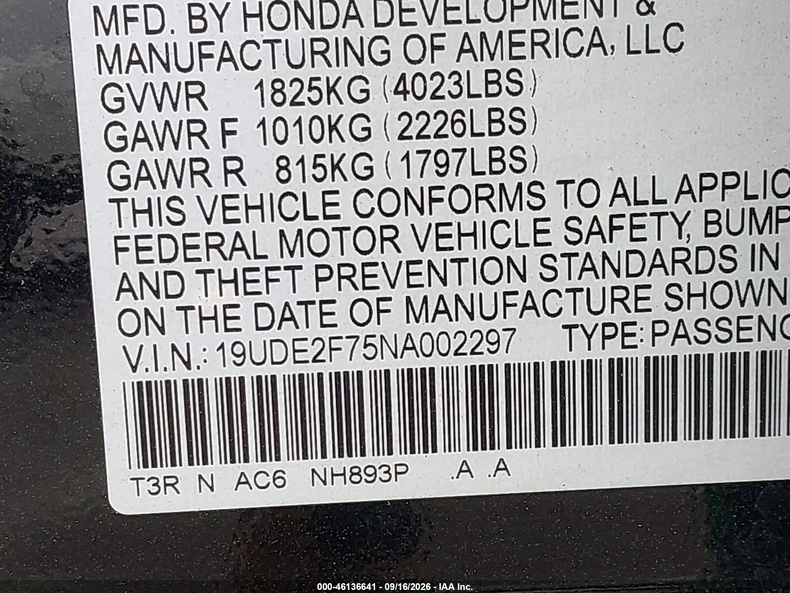 2022 Acura ILX VIN 19UDE2F75NA002297 IAAI salvage auction — Front End, Salvage (California), sold $6,800 on 2026-09-24 (photo 9)