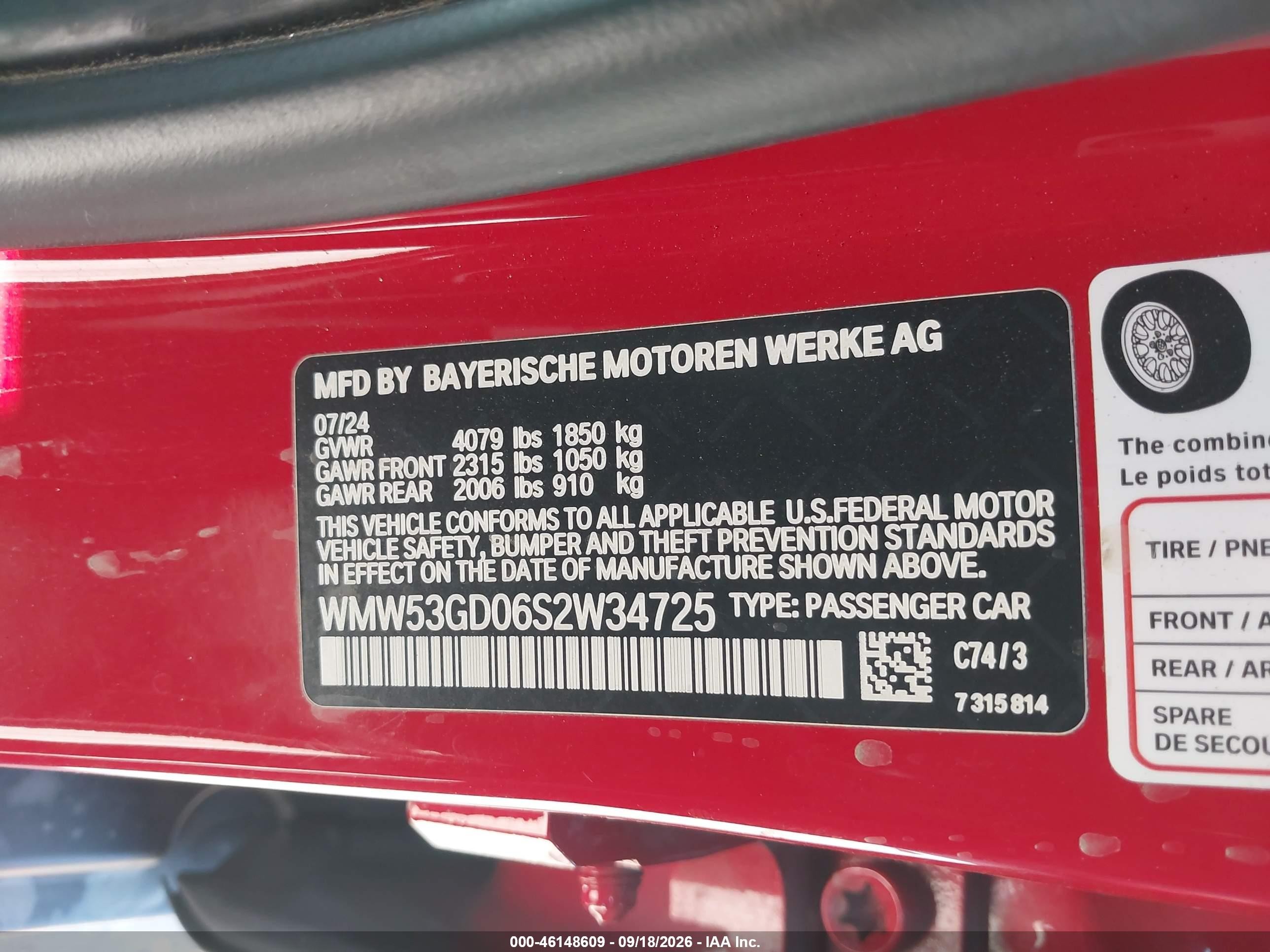 2025 Mini Hardtop VIN WMW53GD06S2W34725 IAAI salvage auction — Side, Salvage (California), sold $12,500 on 2026-09-30 (photo 9)