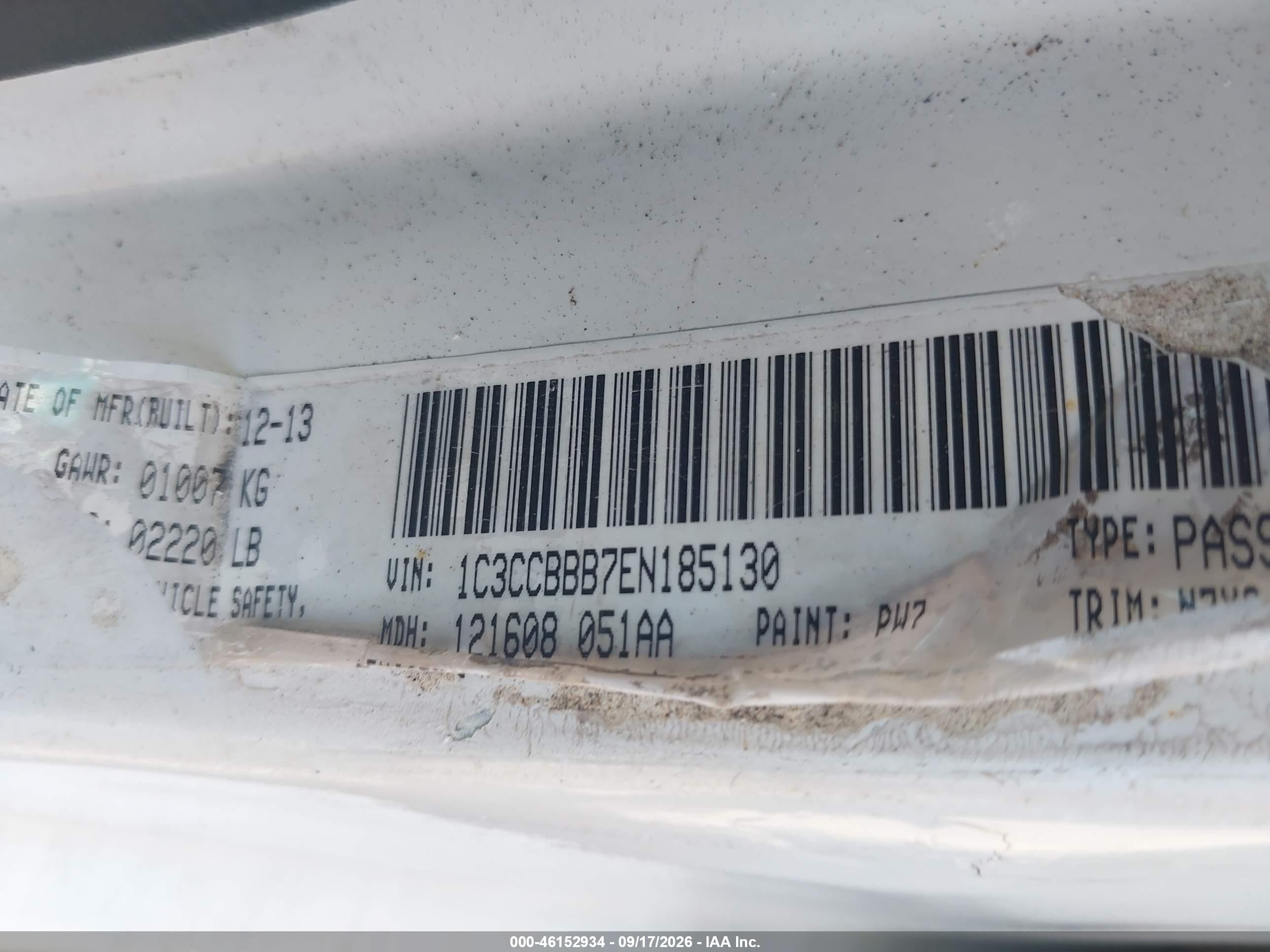 2014 Chrysler 200 VIN 1C3CCBBB7EN185130 IAAI salvage auction — Normal Wear, Repossession Paperwork (Georgia), sold $750 on 2026-10-09 (photo 9)