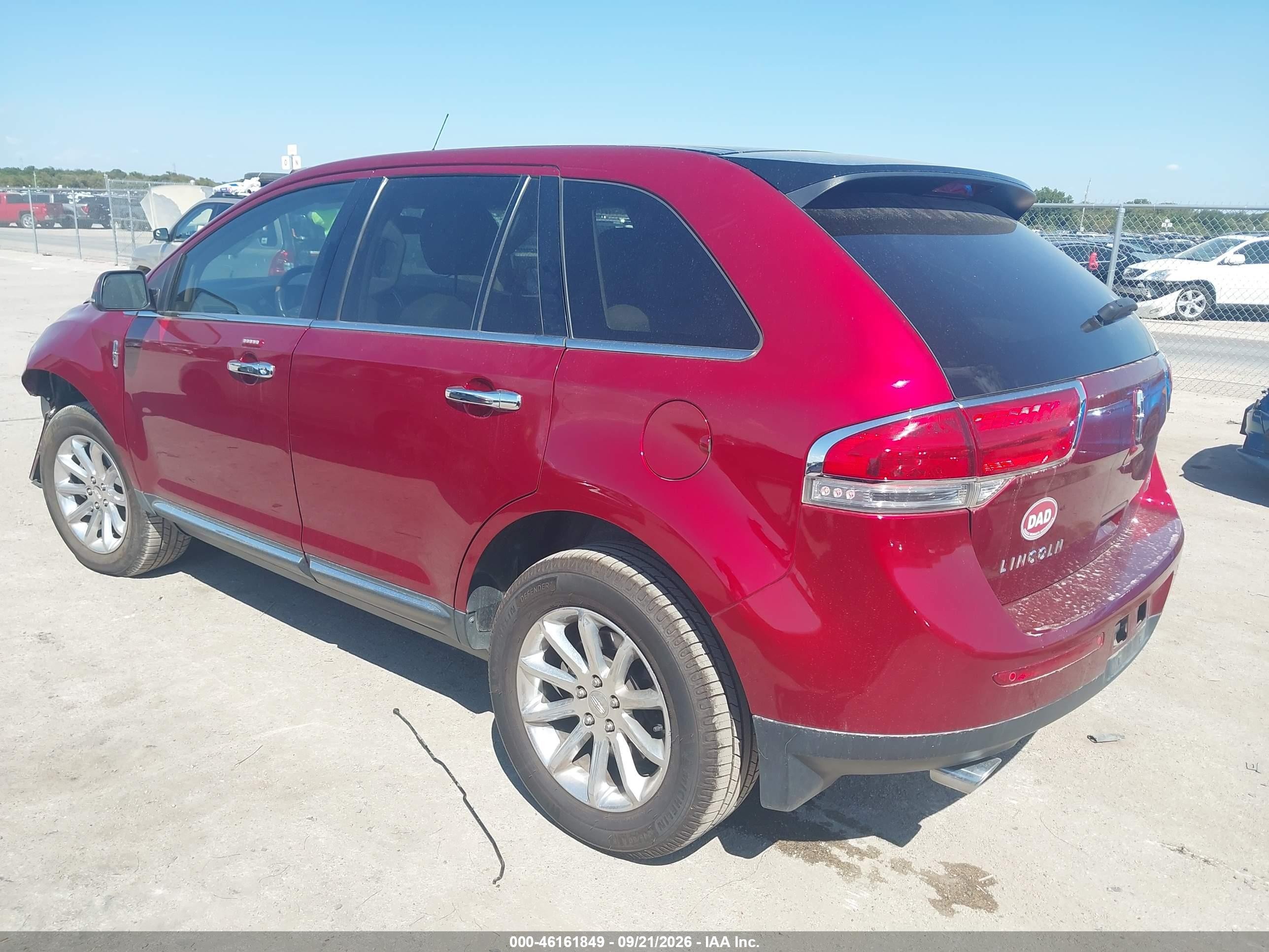 2013 Lincoln Mkx VIN 2LMDJ6JK8DBL25291 IAAI salvage auction — Unknown, Salvage (Texas), sold $1,200 on 2026-10-05 (photo 3)