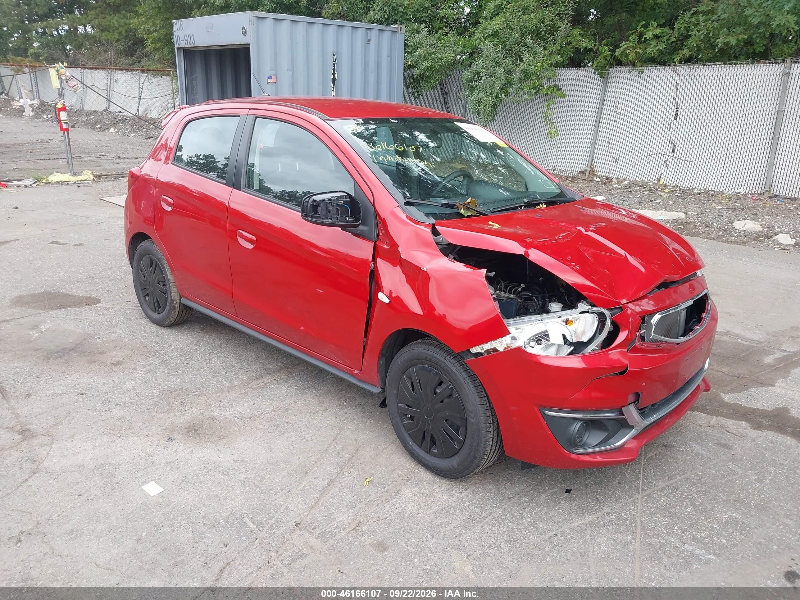 2019 Mitsubishi Mirage VIN ML32A3HJ0KH003931 IAAI salvage auction — Front End, Mv-907A (New York), sold $1,200 on 2026-10-08 (photo 1)
