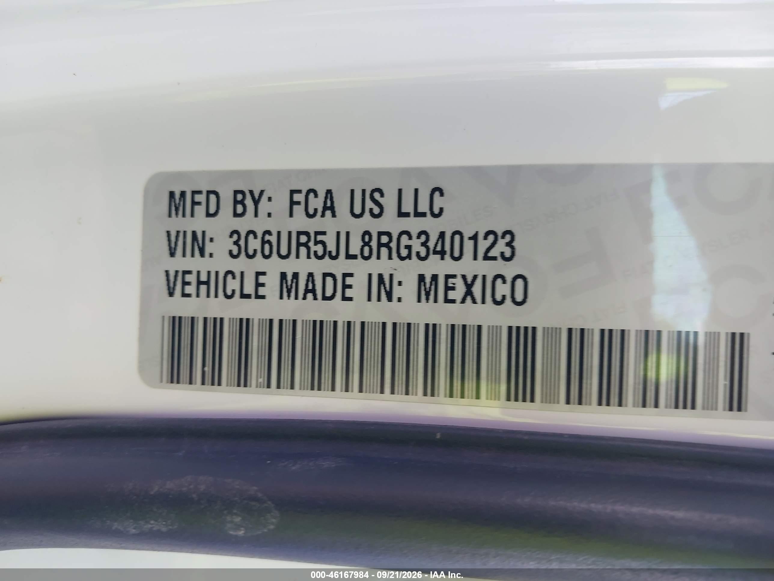 2024 Ram 2500 VIN 3C6UR5JL8RG340123 IAAI salvage auction — Front End, Enterprise Vehicles Clear Only (Texas), sold $25,250 on 2026-09-24 (photo 9)