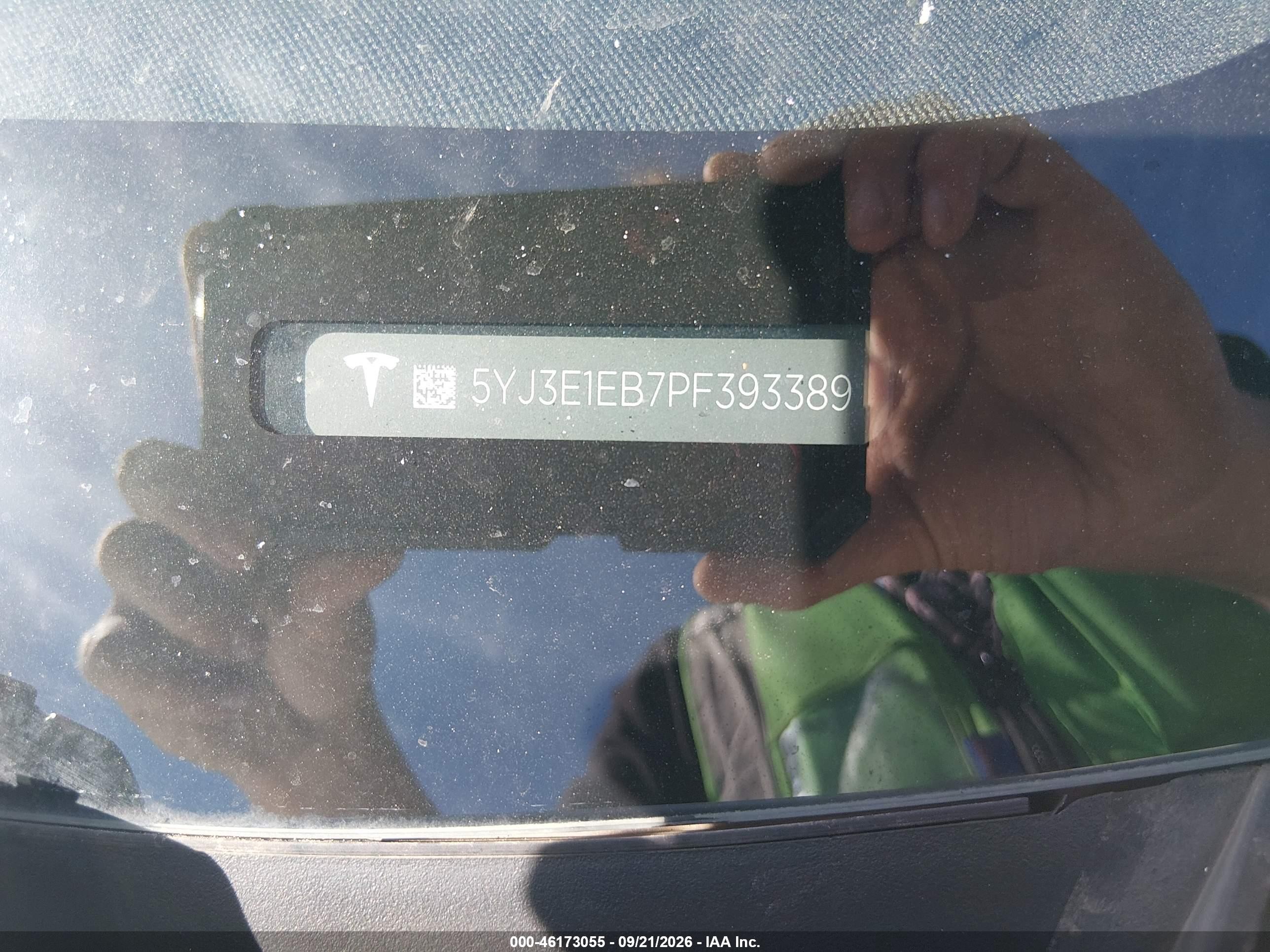 2023 Tesla Model 3 VIN 5YJ3E1EB7PF393389 IAAI salvage auction — Front End, Salvage (Kansas), sold $11,200 on 2026-10-06 (photo 9)