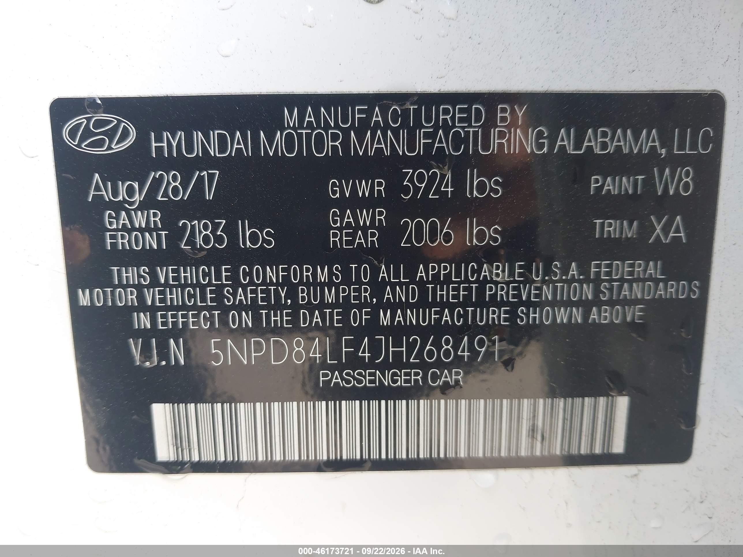 2018 Hyundai Elantra VIN 5NPD84LF4JH268491 IAAI salvage auction — Front End, Salvage (California), sold $2,250 on 2026-10-03 (photo 9)