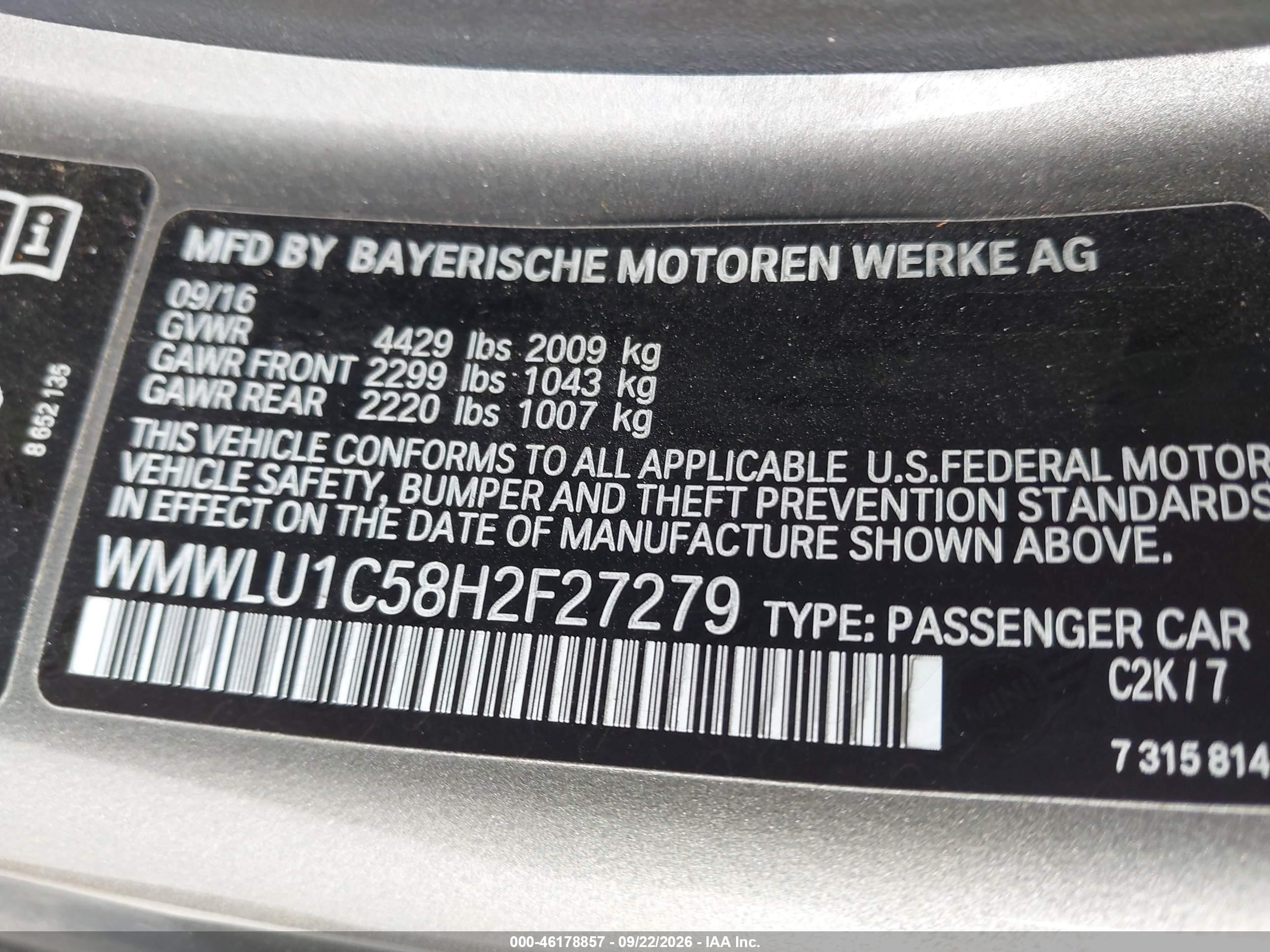 2017 Mini Clubman VIN WMWLU1C58H2F27279 IAAI salvage auction — Rear End, Salvage (Ohio), sold $4,150 on 2026-09-30 (photo 9)
