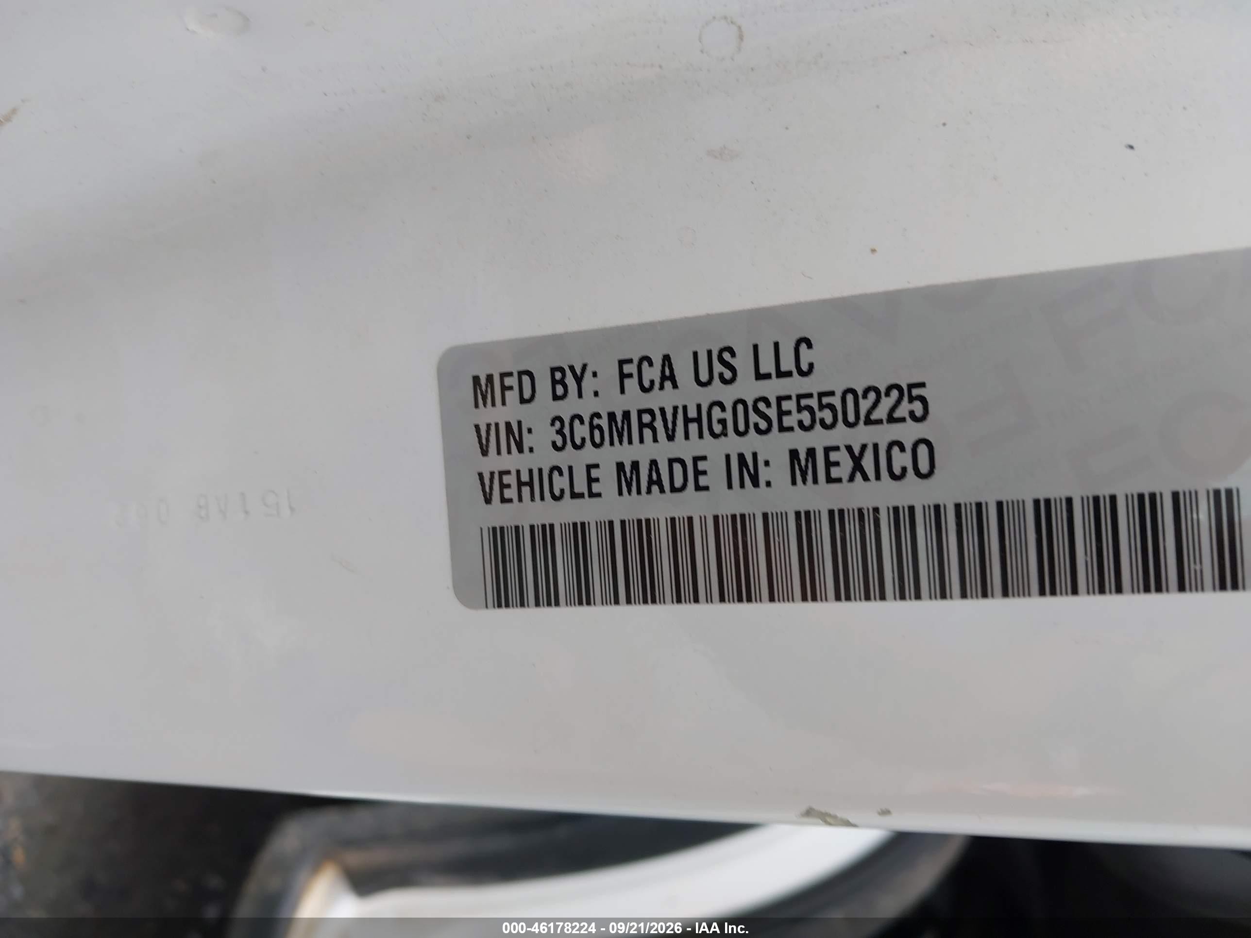 2025 Ram ProMaster 3500 VIN 3C6MRVHG0SE550225 IAAI salvage auction — Side, Enterprise Vehicles Clear Only (Virginia), sold $20,000 on 2026-09-24 (photo 9)