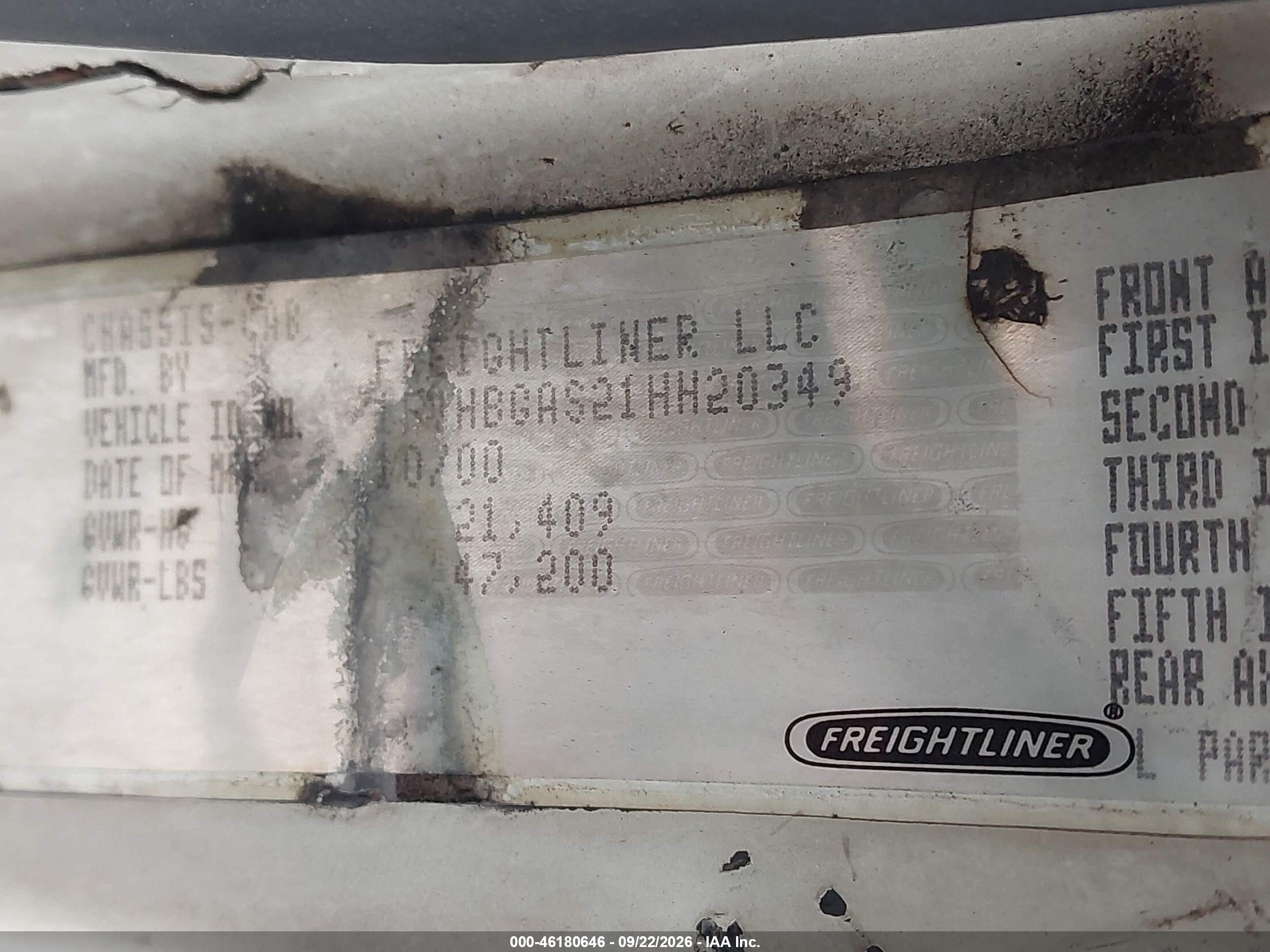 2001 Freightliner Medium Conventional VIN 1FVHBGAS21HH20349 IAAI salvage auction — Front End, Clear (New Jersey), sold $30,000 on 2026-10-18 (photo 8)