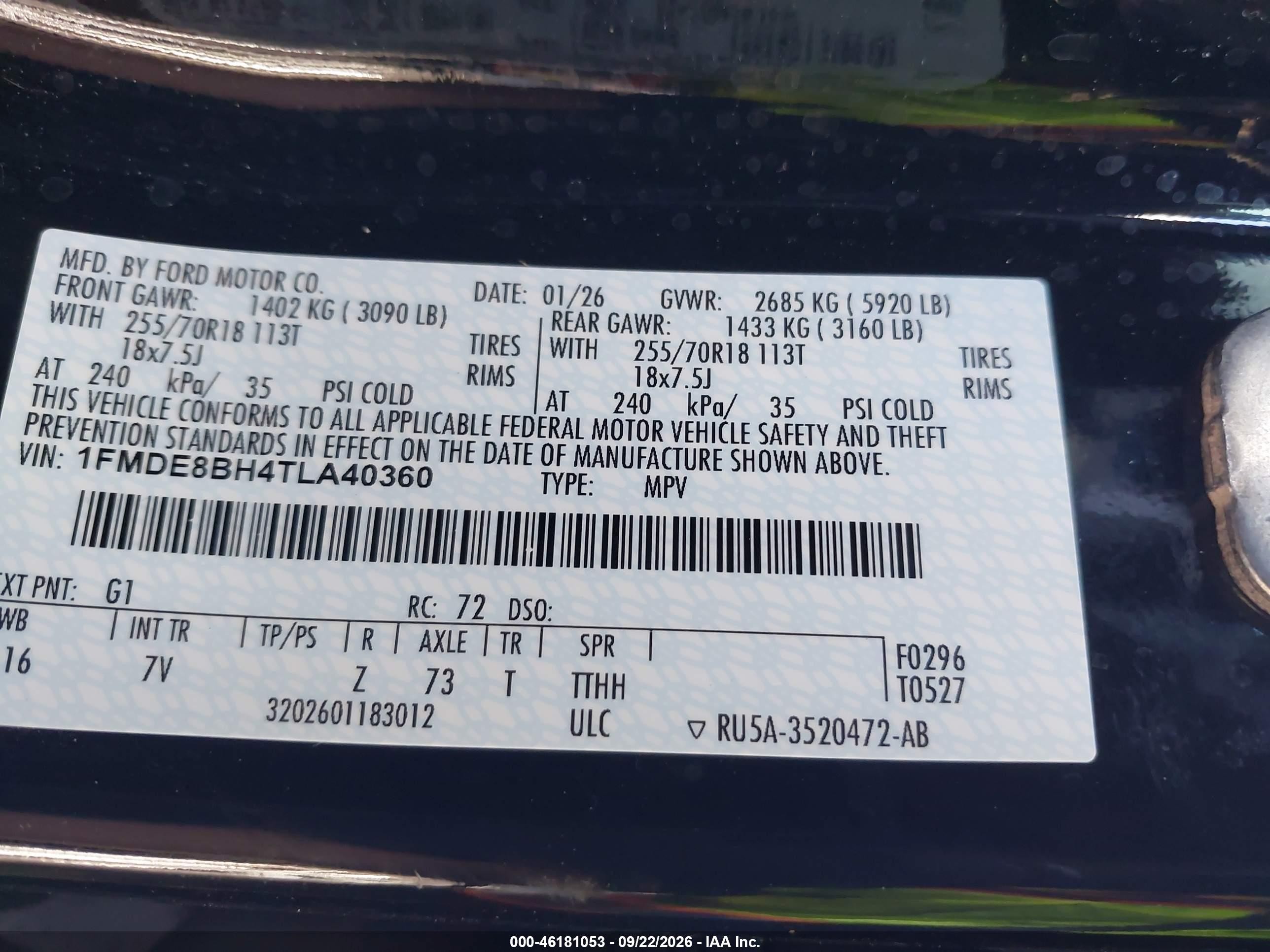 2026 Ford Bronco VIN 1FMDE8BH4TLA40360 IAAI salvage auction — Front End, Enterprise Vehicles Clear Only (Oregon), sold $22,000 on 2026-09-25 (photo 9)