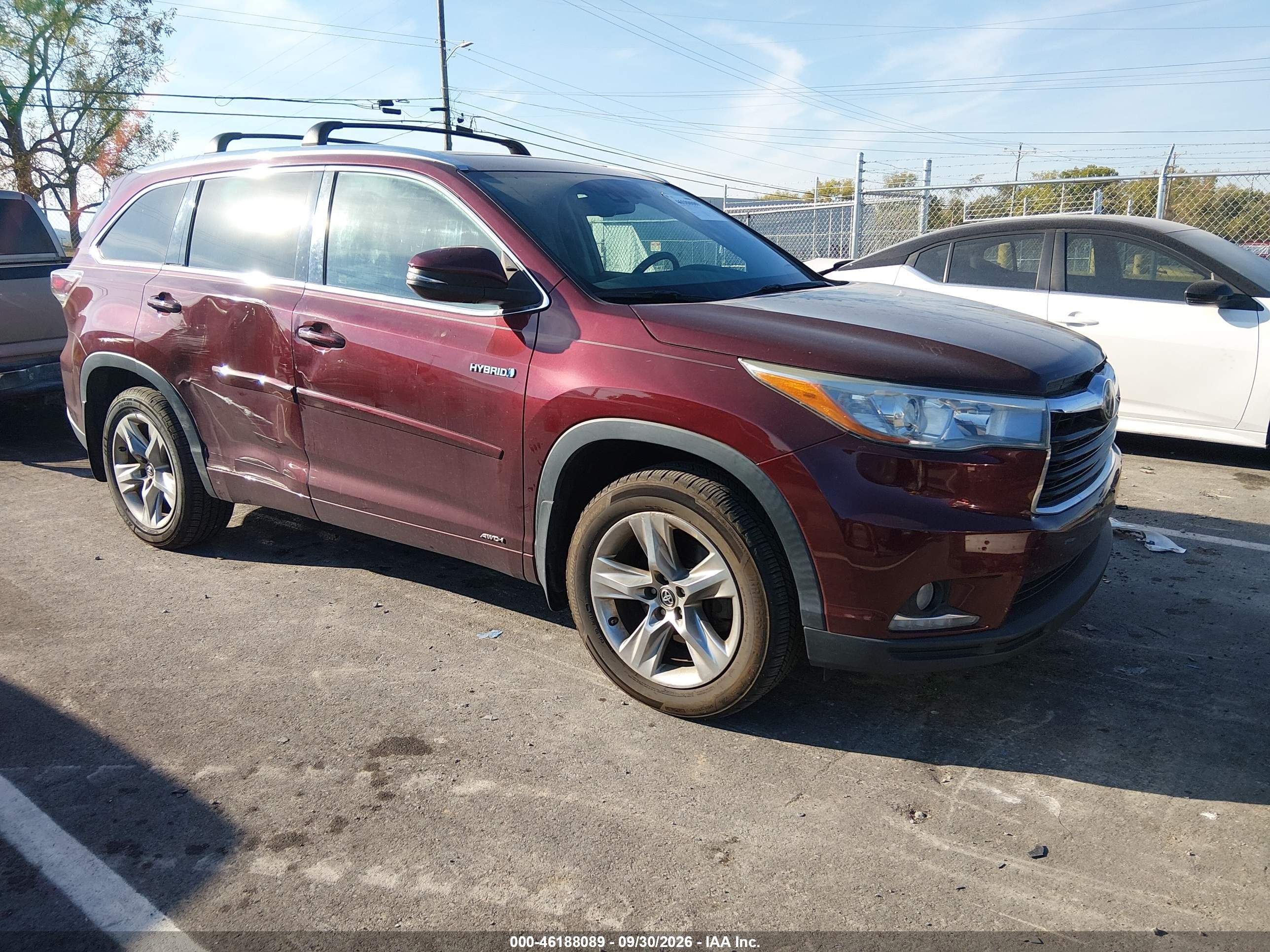 2016 Toyota Highlander Hybrid VIN 5TDDCRFH2GS014161 — IAAI salvage auction photo