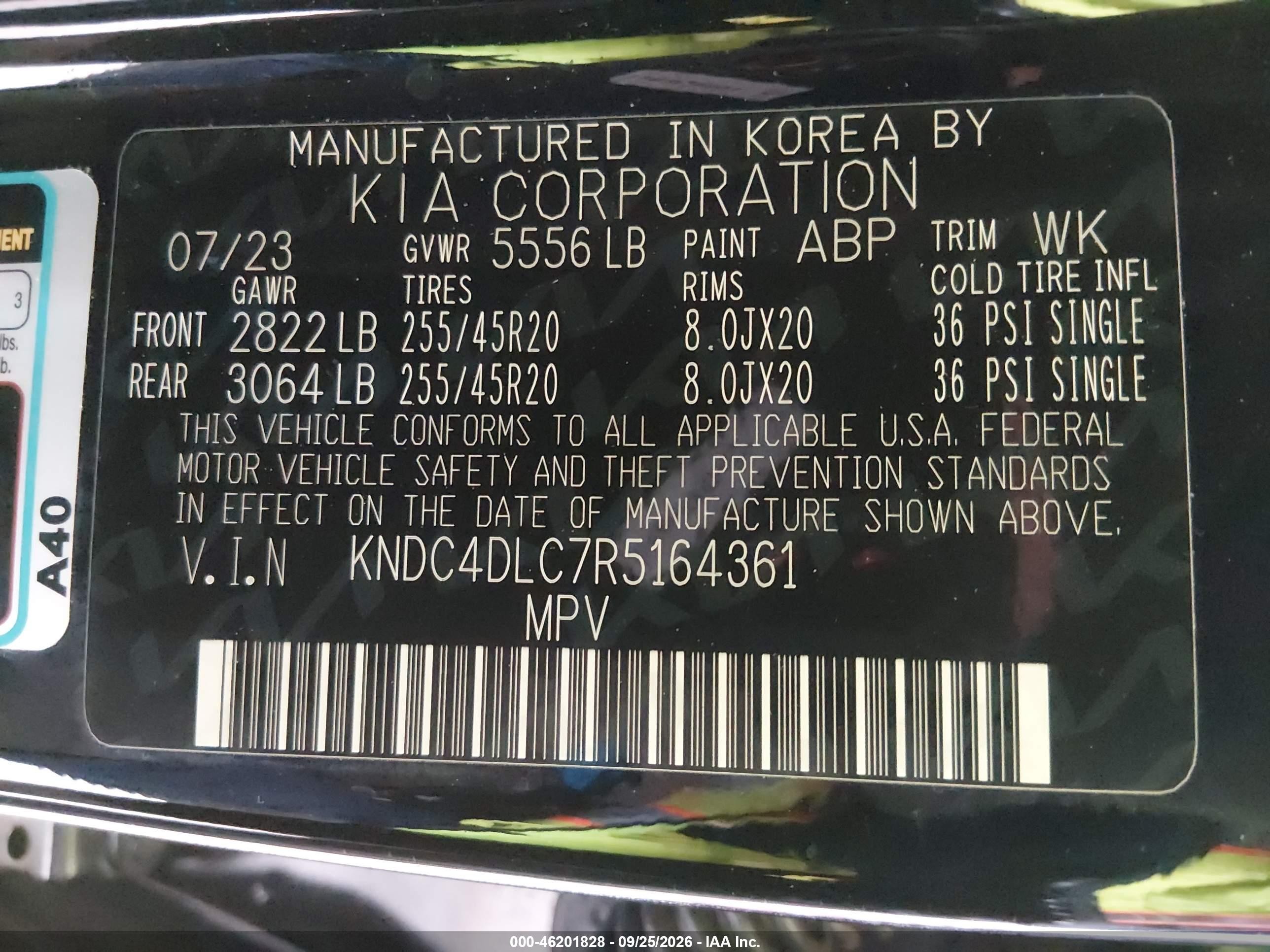 2024 Kia Ev6 VIN KNDC4DLC7R5164361 IAAI salvage auction — Rear End, Bill Of Sale (Washington), sold $17,400 on 2026-10-07 (photo 9)