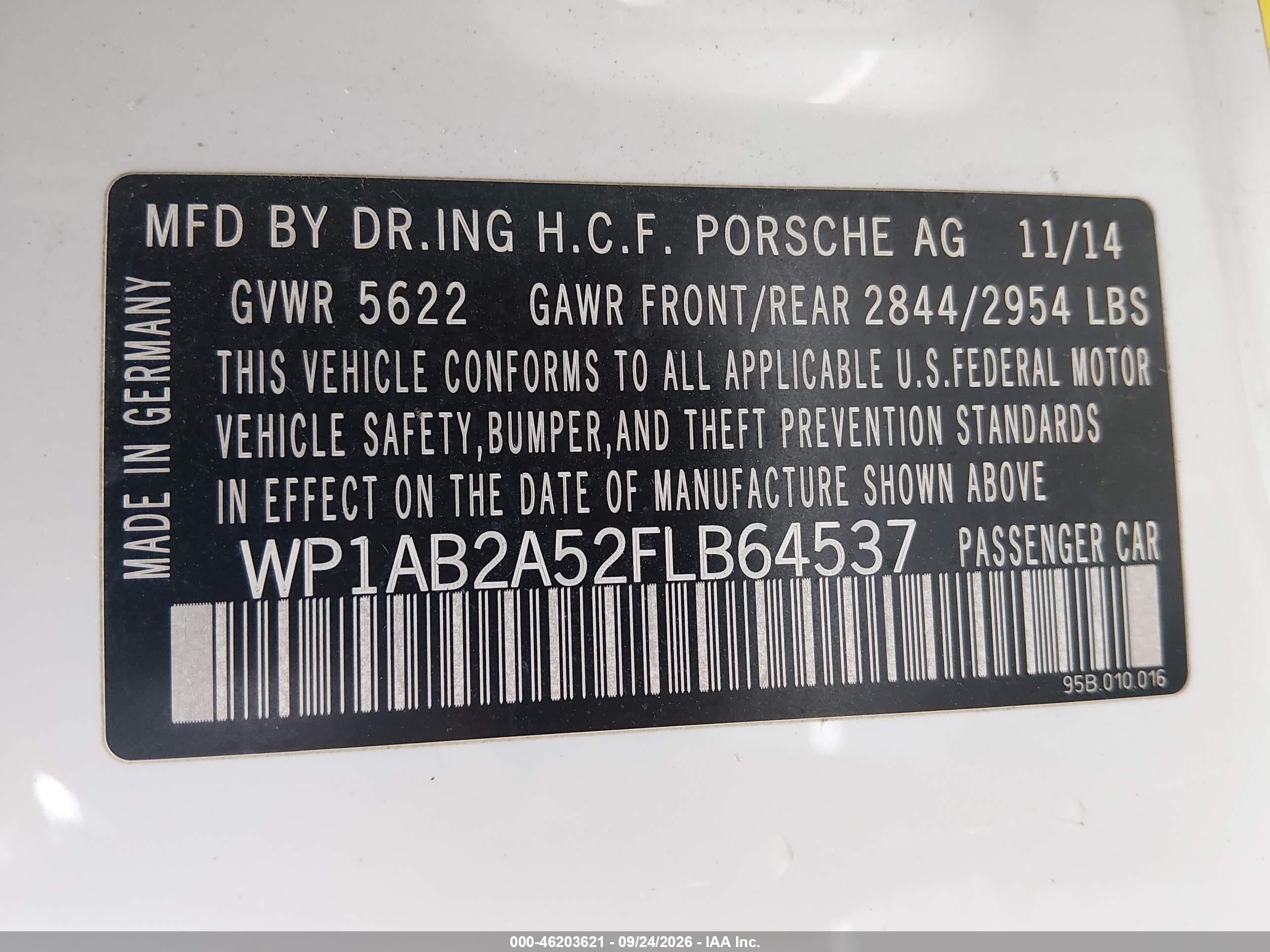 2015 Porsche Macan VIN WP1AB2A52FLB64537 IAAI salvage auction — Front End, Clear (Massachusetts), sold $6,100 on 2026-10-03 (photo 9)