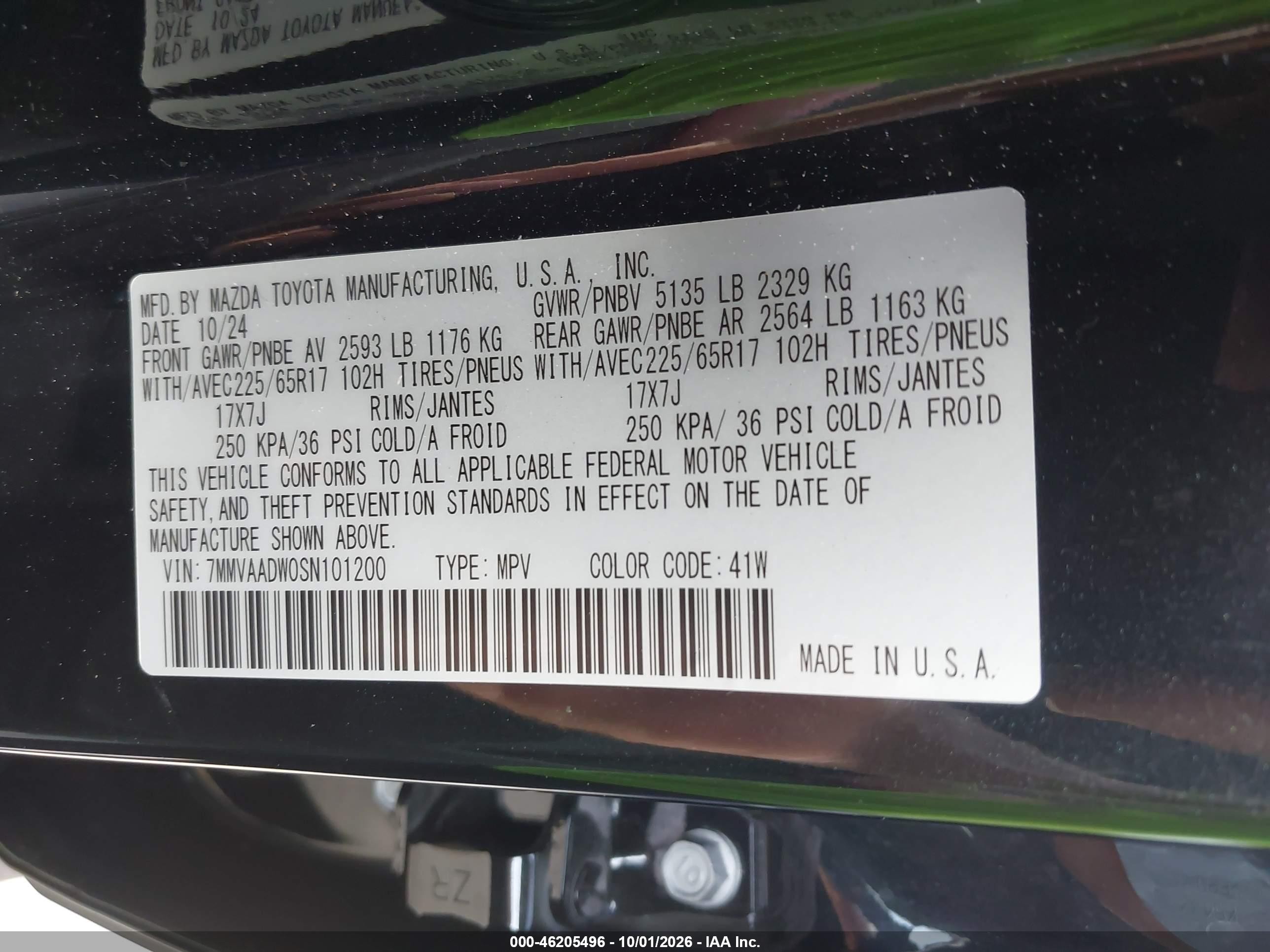 2025 Mazda Cx-50 VIN 7MMVAADW0SN101200 IAAI salvage auction — Front End, Salvage Certificate (California), sold $10,700 on 2026-10-15 (photo 9)