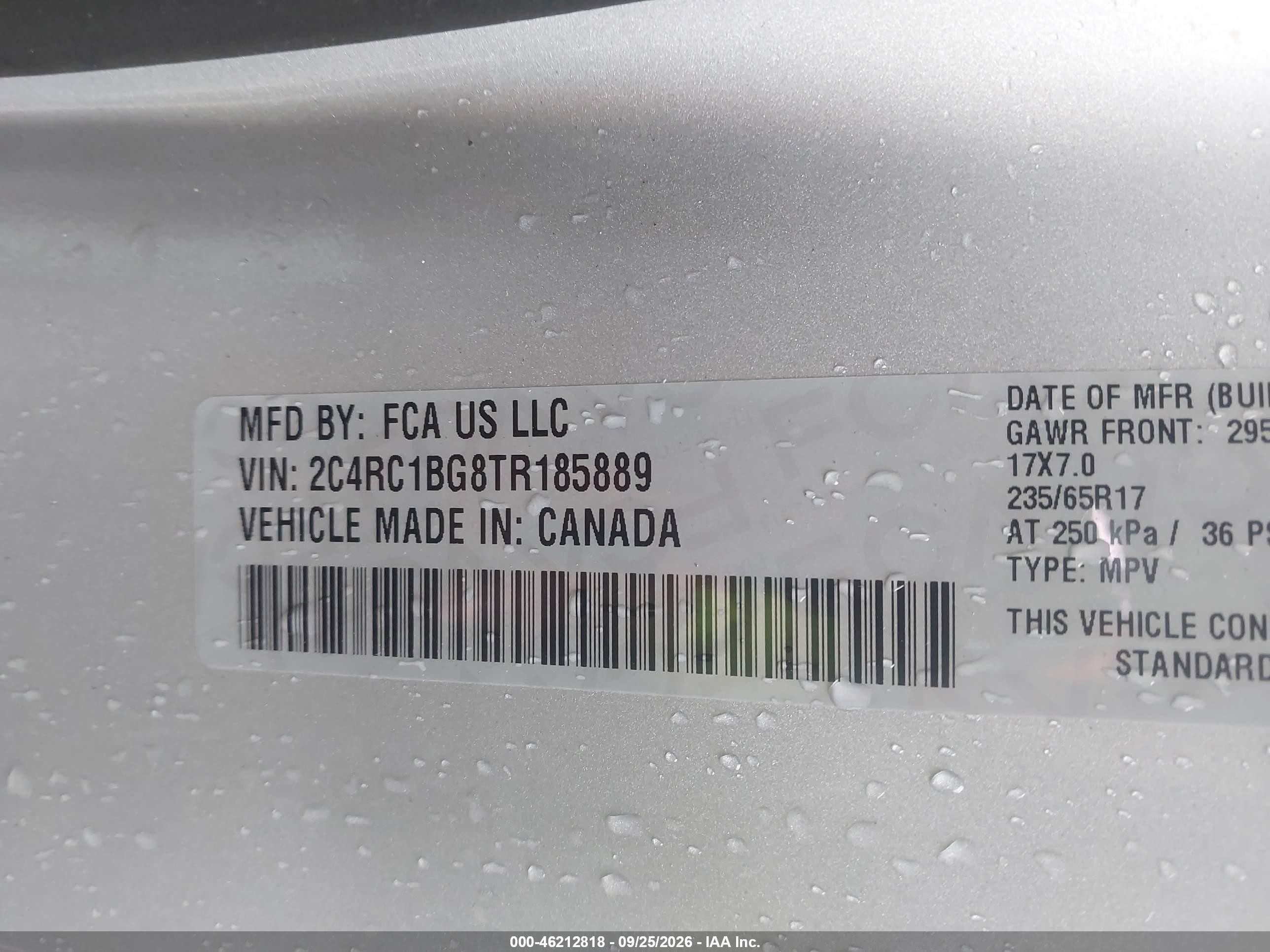 2026 Chrysler Pacifica VIN 2C4RC1BG8TR185889 IAAI salvage auction — Side, ENTERPRISE VEHICLES CERT OF DESTRUCTION (Florida), sold $5,600 on 2026-09-26 (photo 9)