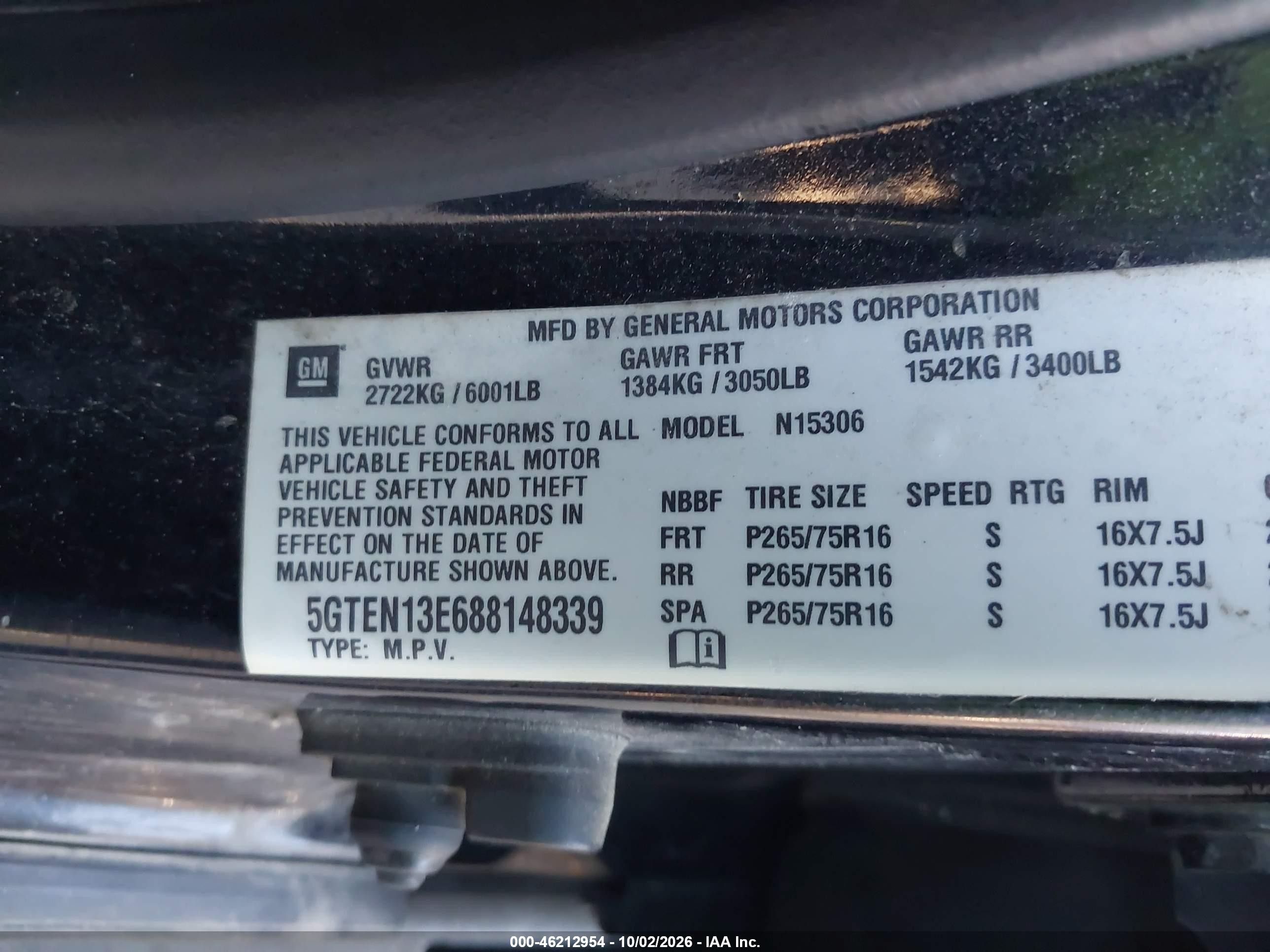 2008 Hummer H3 VIN 5GTEN13E688148339 IAAI salvage auction — Normal Wear, Clear (Virginia), sold $1,200 on 2026-10-14 (photo 9)