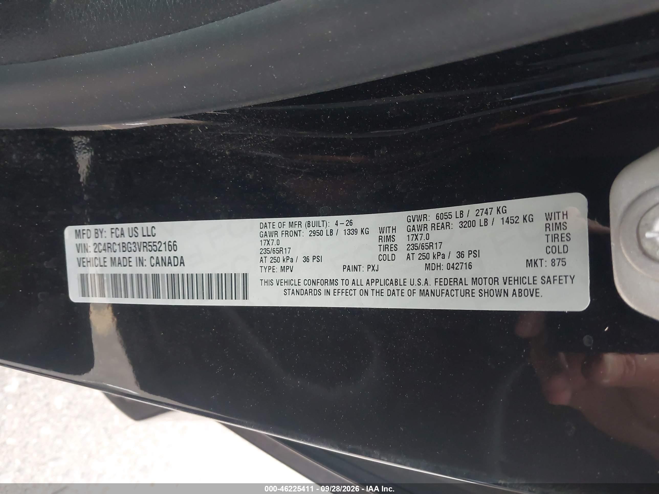 2027 Chrysler Pacifica VIN 2C4RC1BG3VR552166 IAAI salvage auction — Rear End, Enterprise Vehicles Clear Only (Utah), sold $24,750 on 2026-10-08 (photo 9)