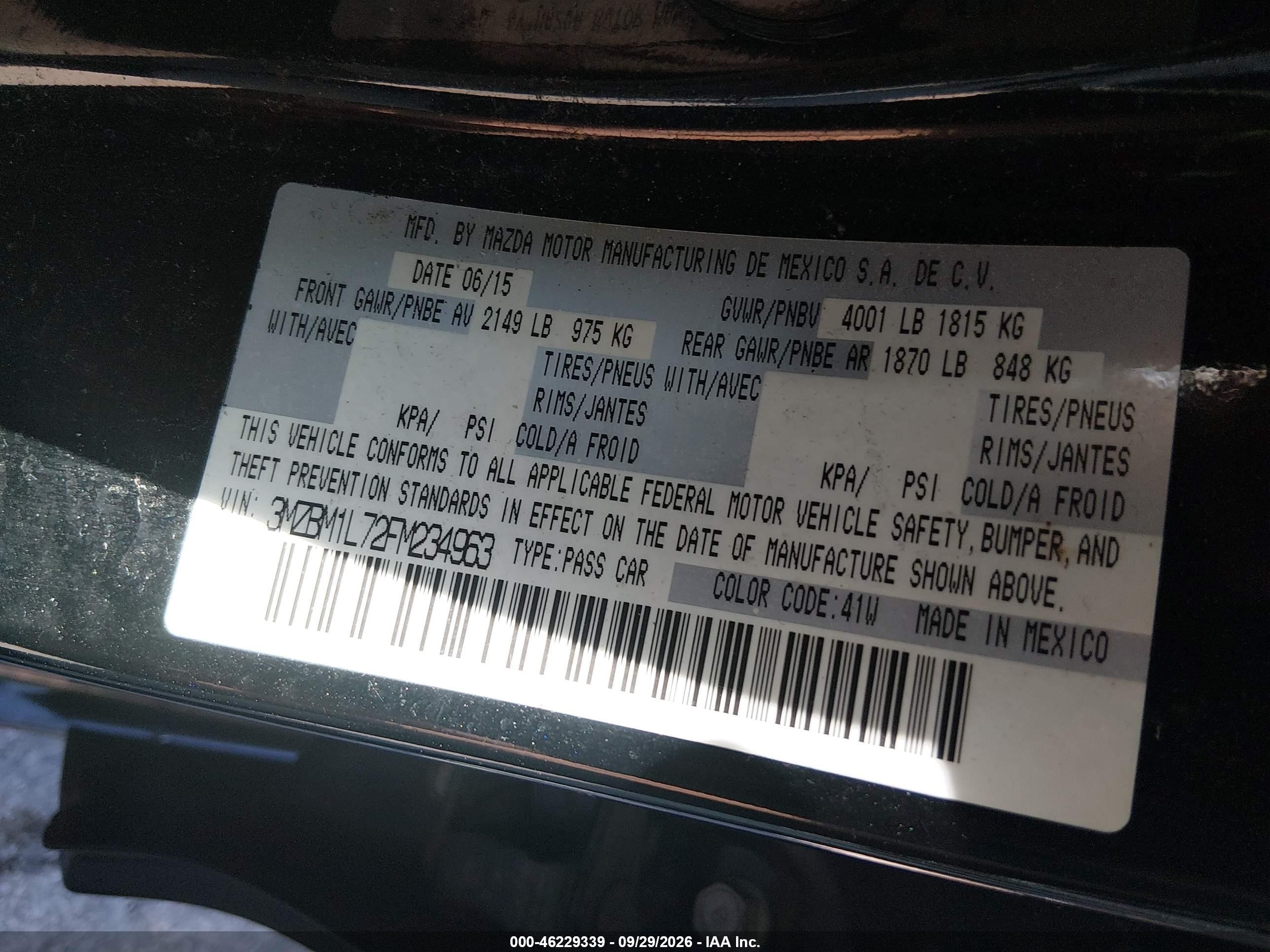 2015 Mazda 3 VIN 3MZBM1L72FM234963 IAAI salvage auction — Normal Wear, Clear (Illinois), sold $3,100 on 2026-10-10 (photo 9)