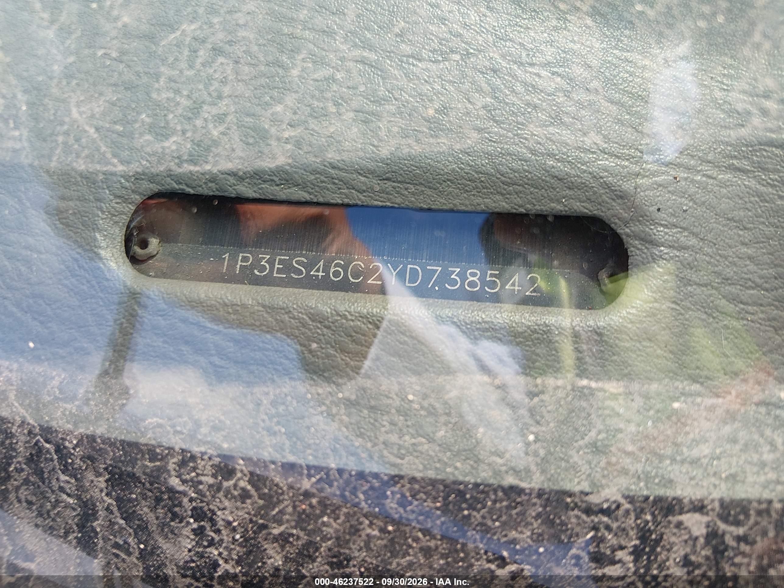 2000 Plymouth Neon VIN 1P3ES46C2YD738542 IAAI salvage auction — Normal Wear, Clear - Dealer Only (California), sold $225 on 2026-10-01 (photo 9)
