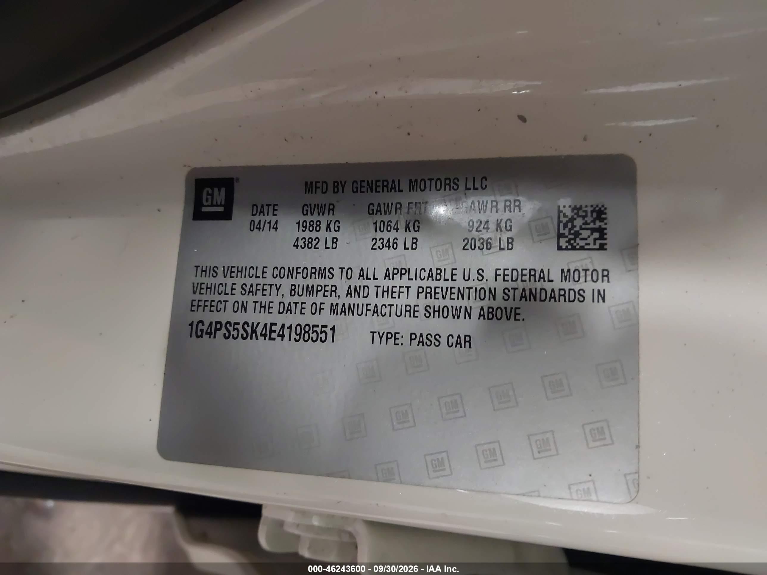 2014 Buick Verano VIN 1G4PS5SK4E4198551 IAAI salvage auction — Normal Wear, Clear (Minnesota), sold $775 on 2026-10-08 (photo 9)