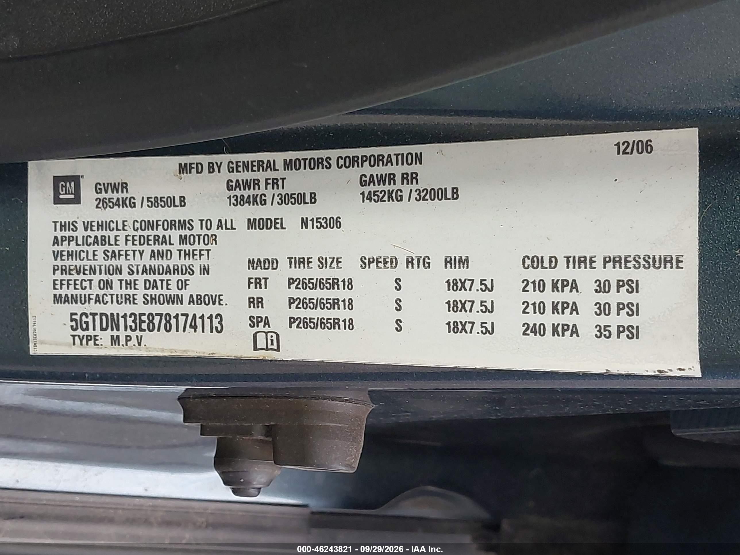 2007 Hummer H3 VIN 5GTDN13E878174113 IAAI salvage auction — Normal Wear, Clear (New Jersey), sold $1,025 on 2026-10-06 (photo 9)