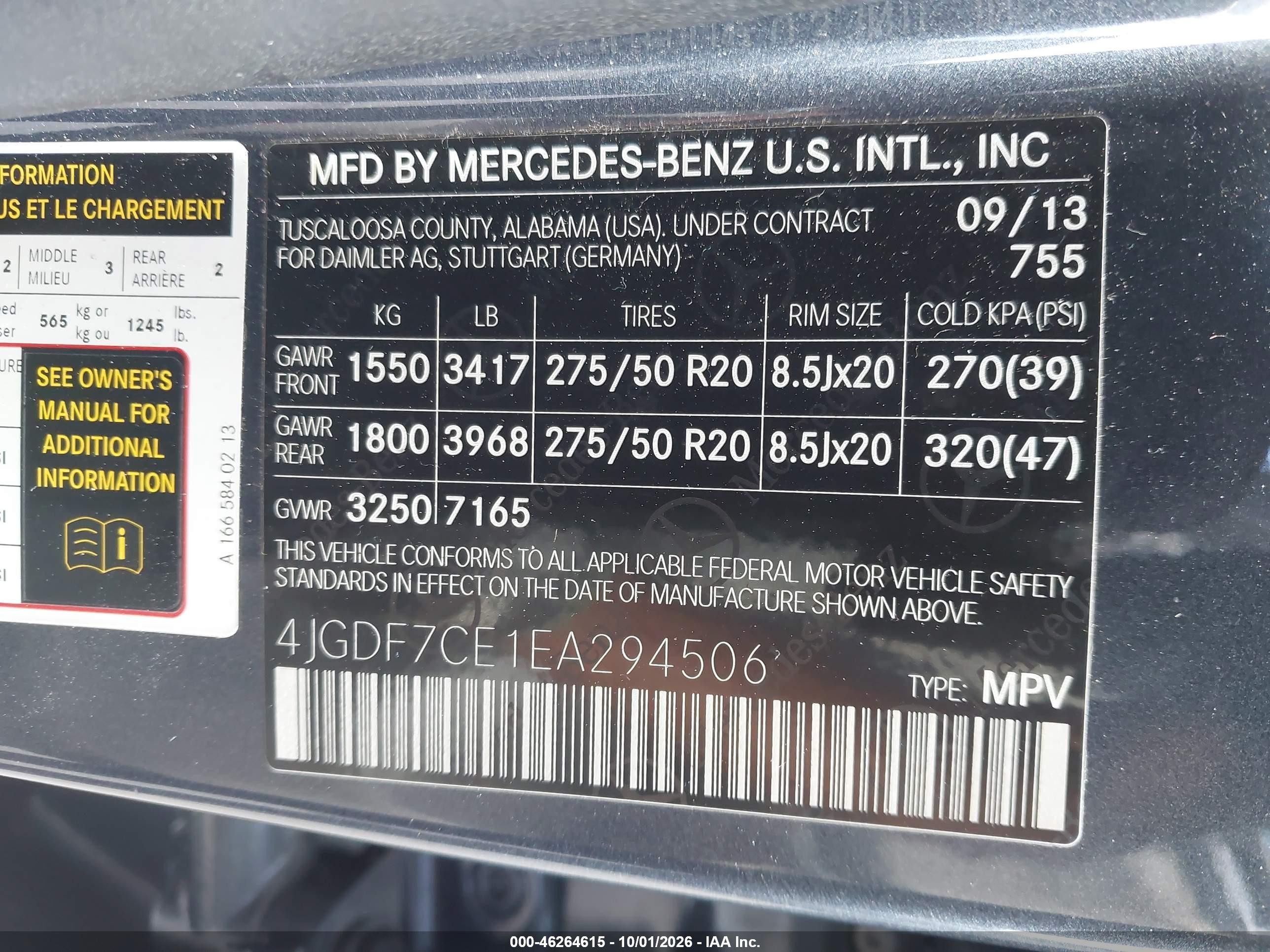 2014 Mercedes-benz Gl-klasse VIN 4JGDF7CE1EA294506 IAAI salvage auction — Electrical, Clear (Georgia), sold $2,450 on 2026-10-05 (photo 9)