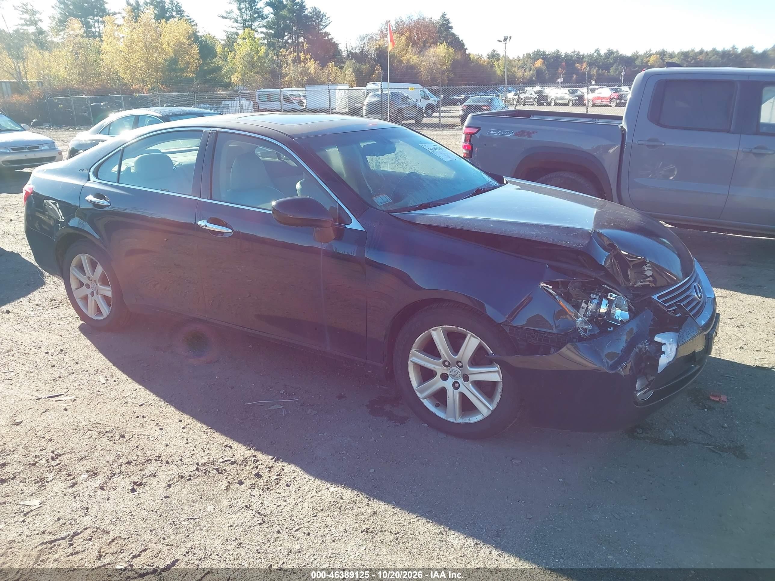 2008 Lexus ES VIN JTHBJ46GX82247686 IAAI salvage auction — Unknown, Clear (Massachusetts), sold $625 on 2026-10-22 (photo 1)