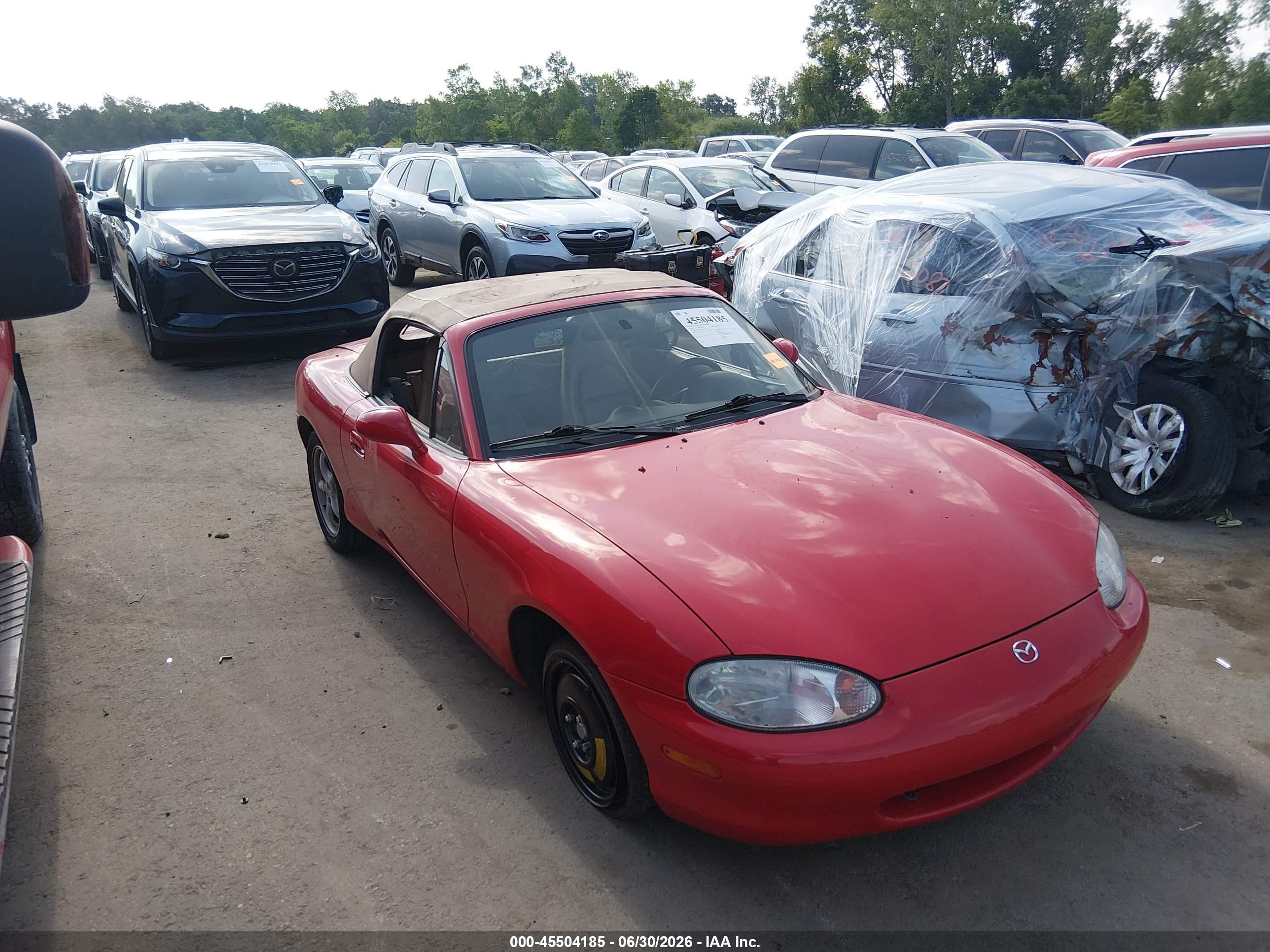 1999 Mazda MX-5 Miata VIN JM1NB3536X0113031 IAAI salvage auction — Rear End, Salvage (Ohio), sold $1,450 on 2026-07-11 (photo 1)