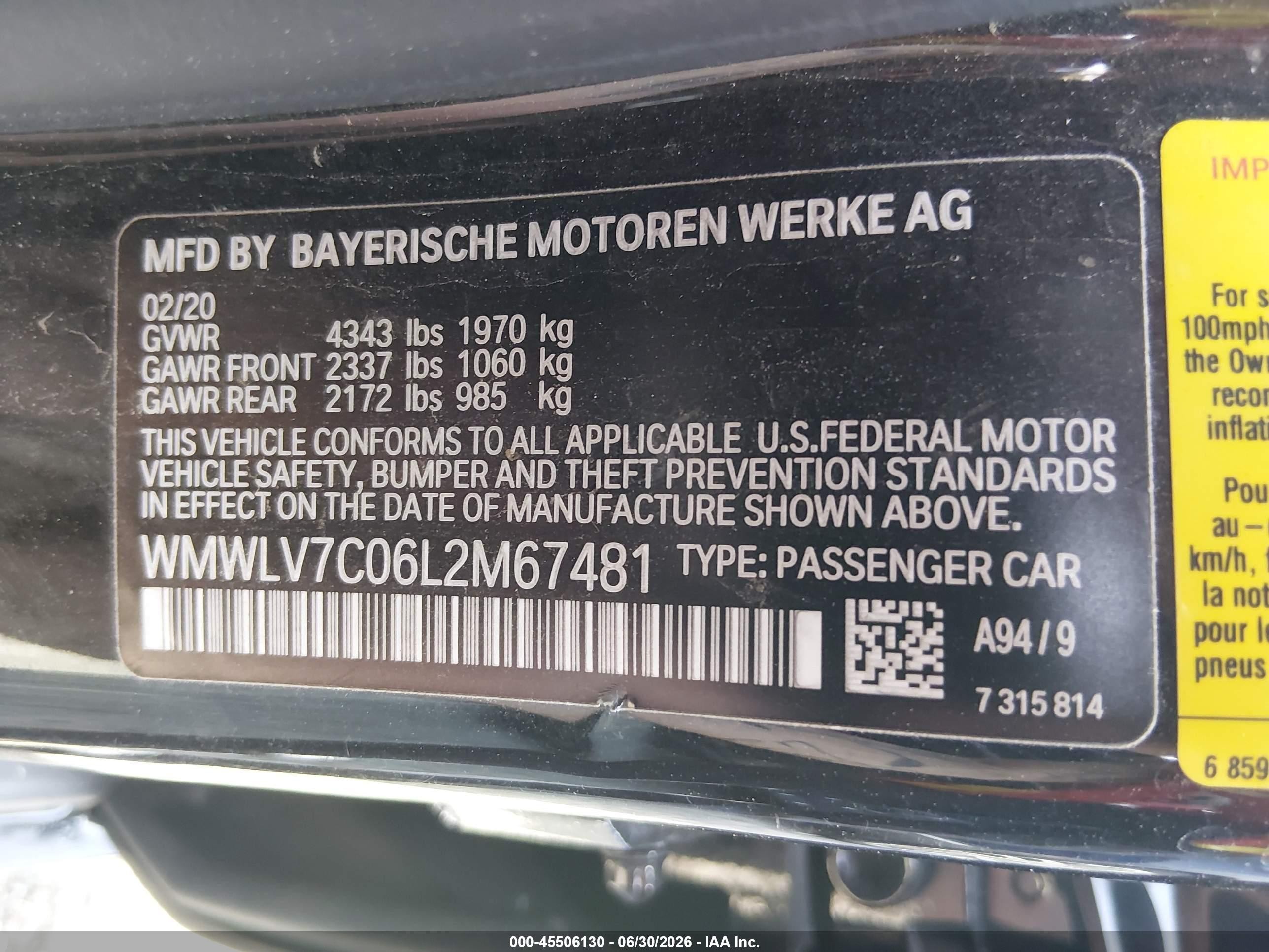 2020 Mini Cooper Clubman VIN WMWLV7C06L2M67481 IAAI salvage auction — Front End, Clear (Oklahoma), sold $1,750 on 2026-09-19 (photo 9)