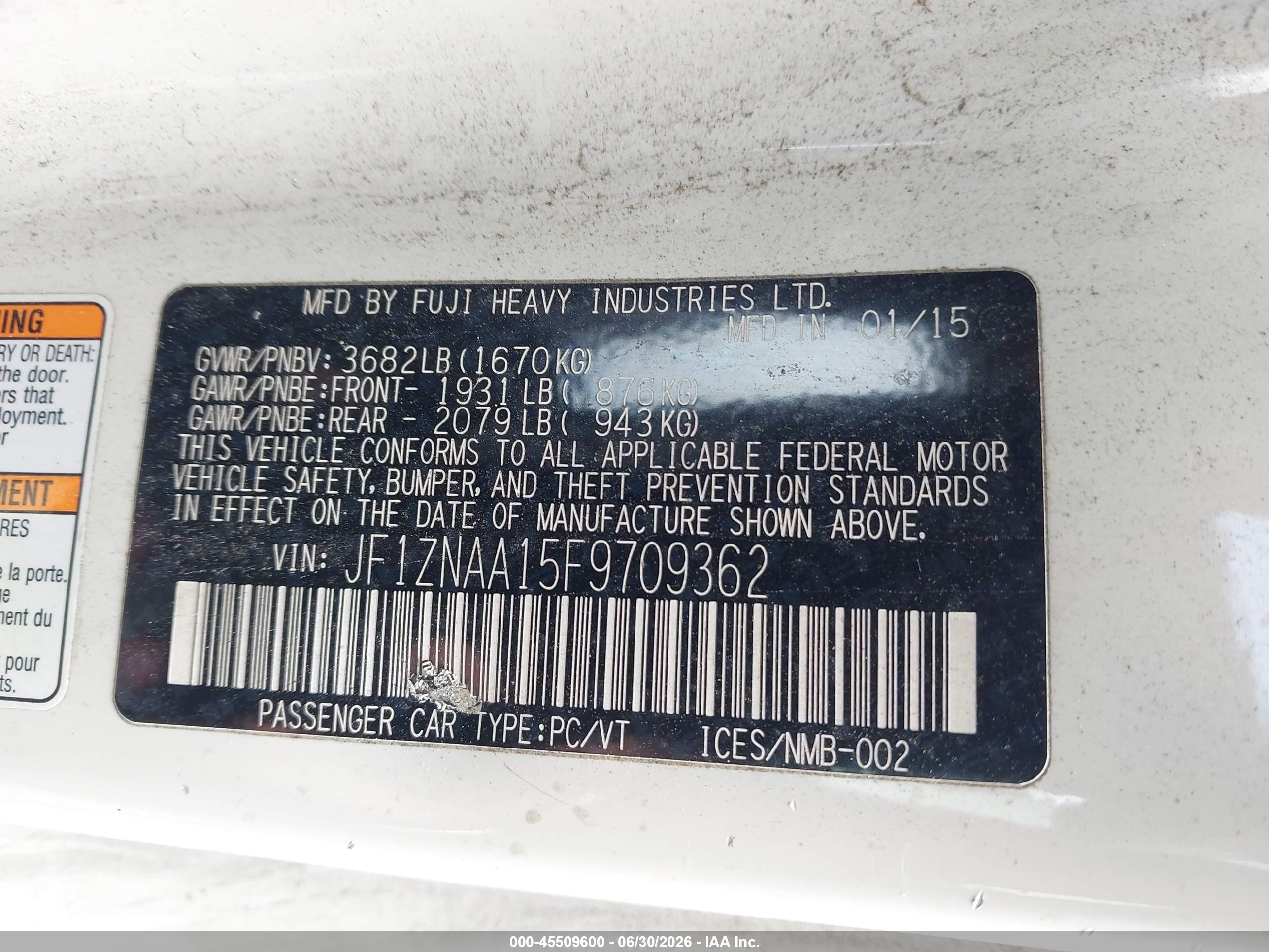2015 Scion FR-S VIN JF1ZNAA15F9709362 IAAI salvage auction — Normal Wear, Clear - Dealer Only (California), sold $1,200 on 2026-07-02 (photo 9)