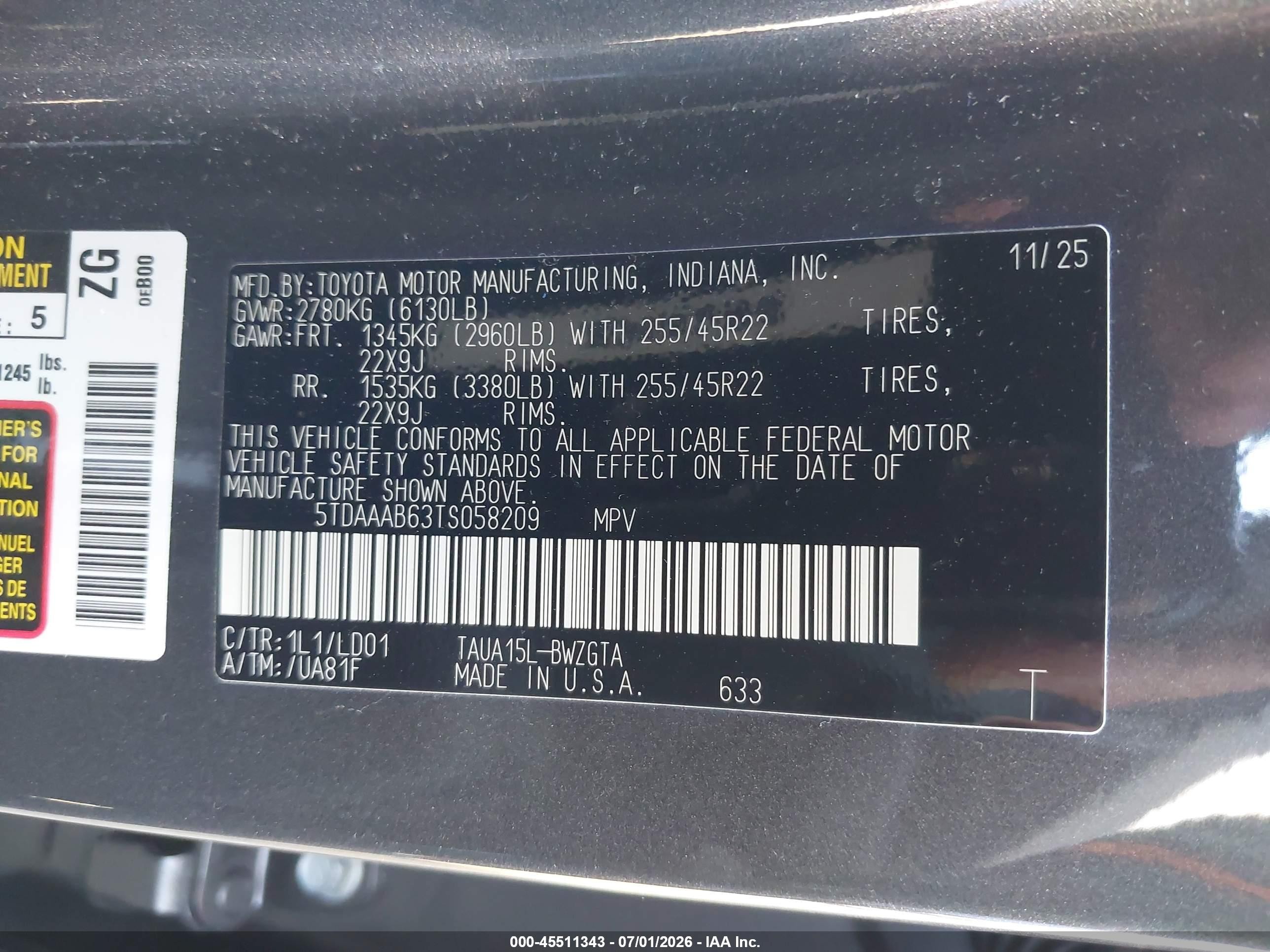 2026 Lexus TX 350 VIN 5TDAAAB63TS058209 IAAI salvage auction — Rear End, Salvage (Virginia), sold $20,050 on 2026-08-24 (photo 9)