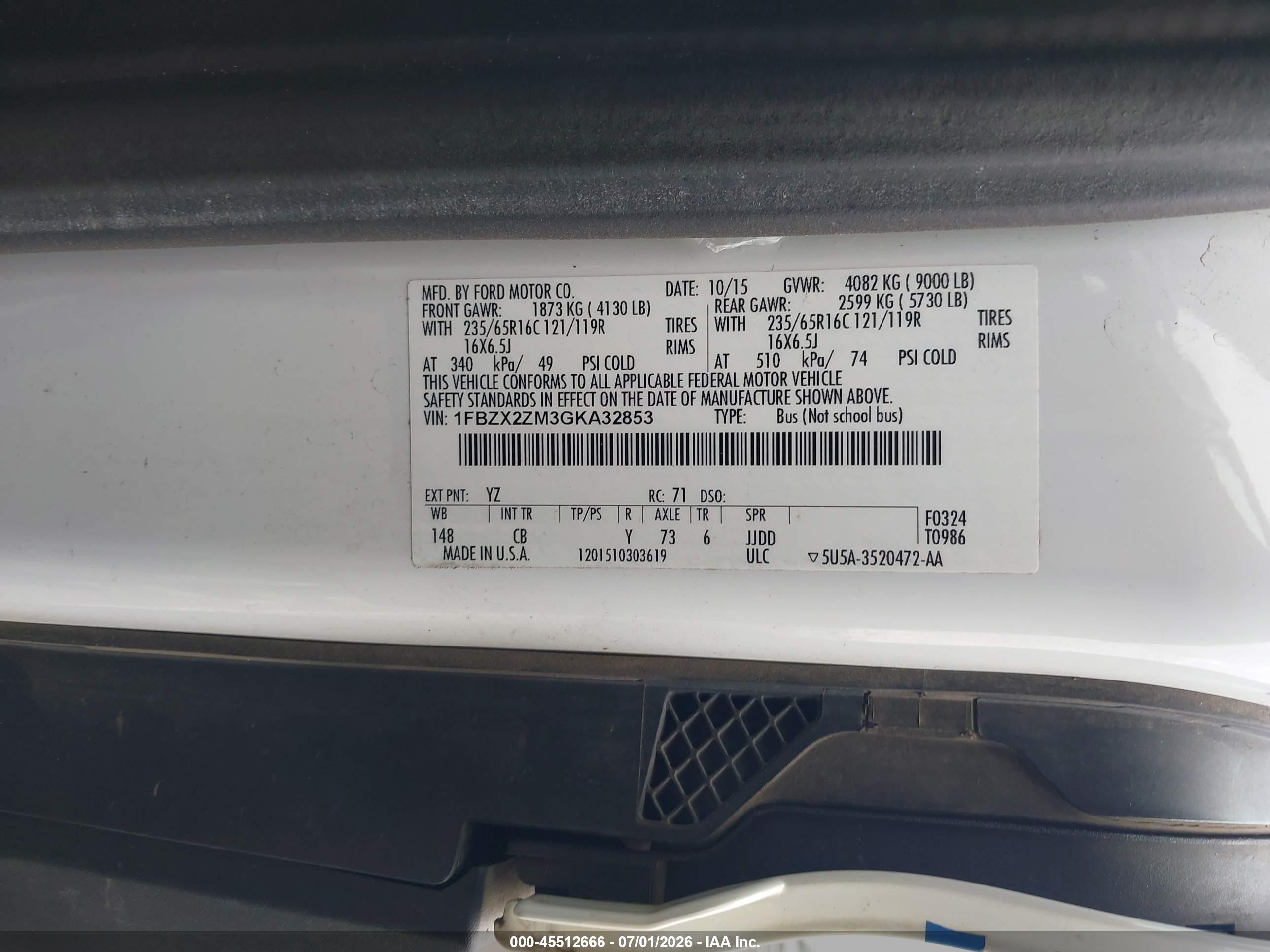 2016 Ford Transit VIN 1FBZX2ZM3GKA32853 IAAI salvage auction — Side, Salvage (Idaho), sold $7,600 on 2026-09-25 (photo 9)