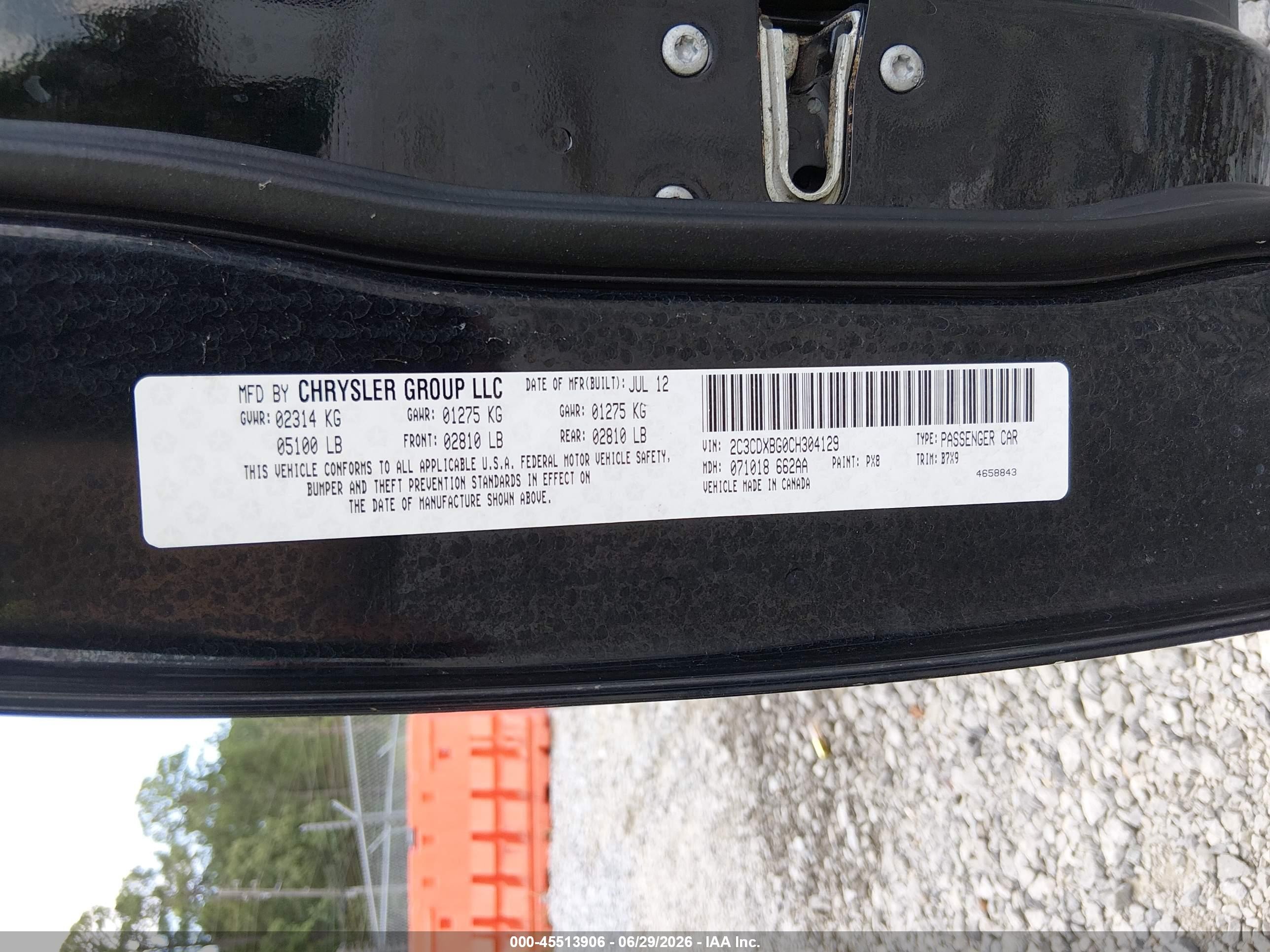 2012 Dodge Charger VIN 2C3CDXBG0CH304129 IAAI salvage auction — Normal Wear, Clear (Mississippi), sold $225 on 2026-07-01 (photo 9)