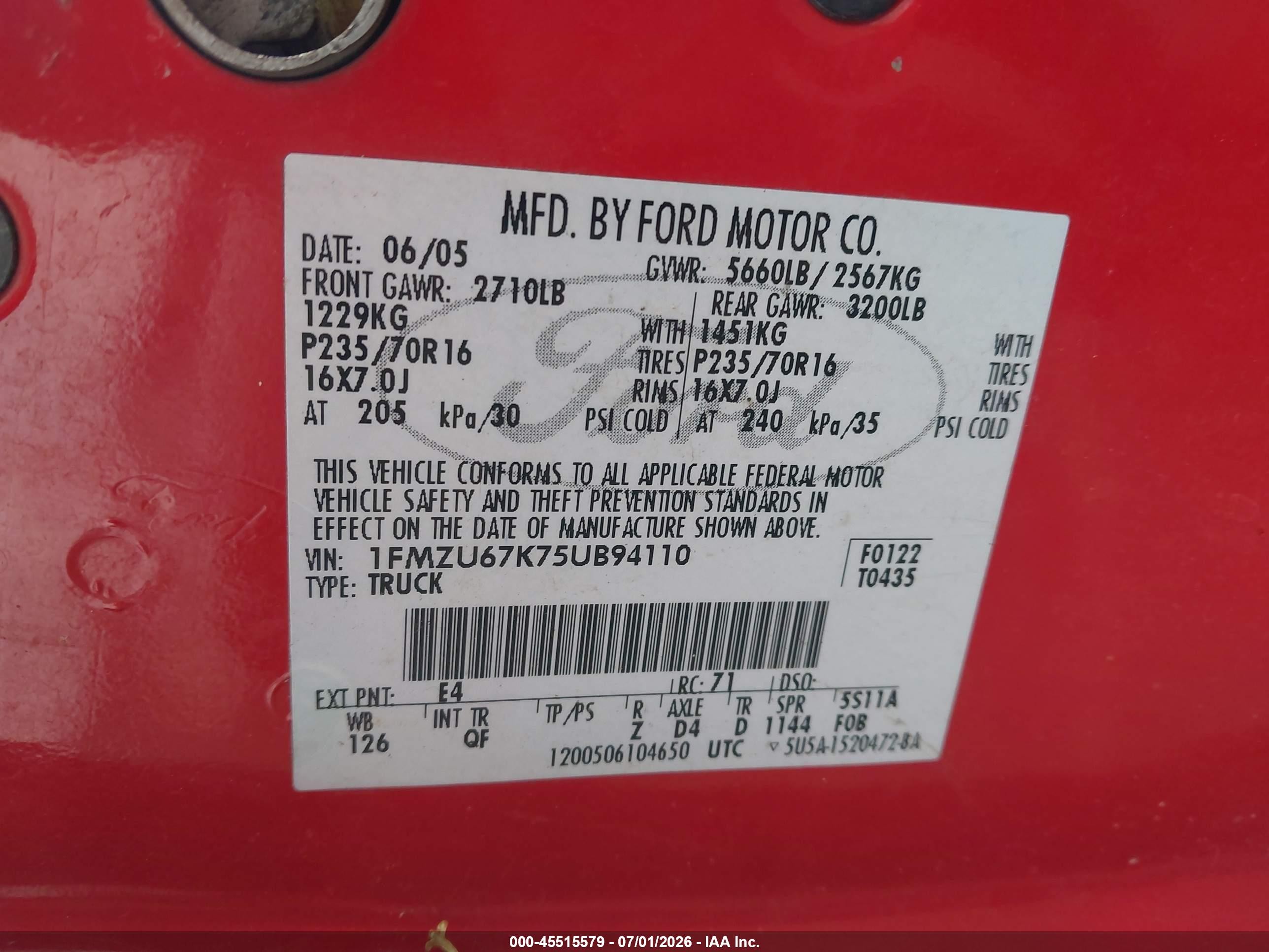 2005 Ford Explorer Sport Trac VIN 1FMZU67K75UB94110 IAAI salvage auction — Normal Wear, Clear-Dealer Only (Washington), sold $100 on 2026-07-09 (photo 9)