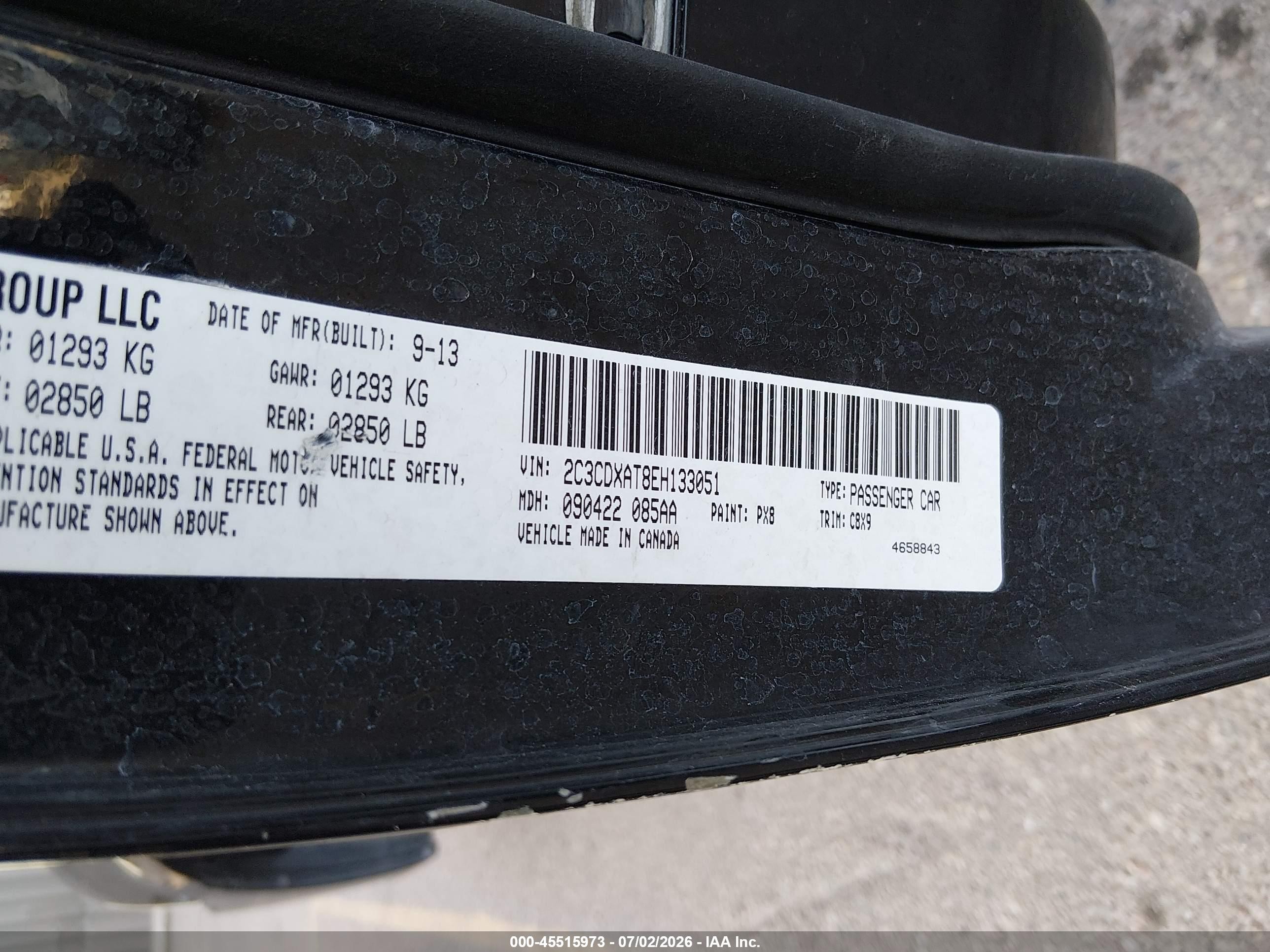 2014 Dodge Charger VIN 2C3CDXAT8EH133051 IAAI salvage auction — Normal Wear, Clear (Idaho), sold $1,250 on 2026-07-10 (photo 9)