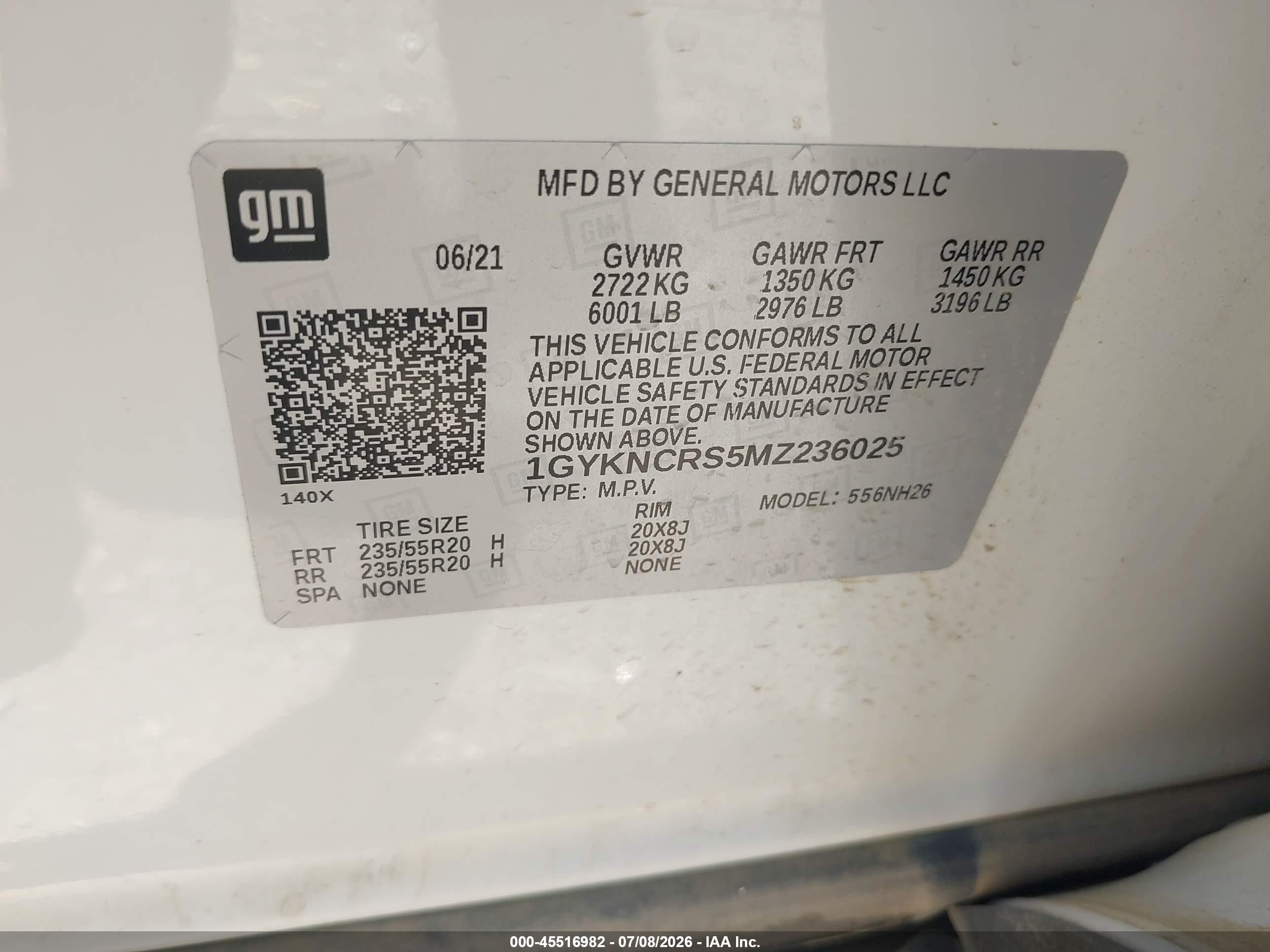 2021 Cadillac Xt5 VIN 1GYKNCRS5MZ236025 IAAI salvage auction — Side, Clear (Arkansas), sold $9,000 on 2026-09-05 (photo 9)