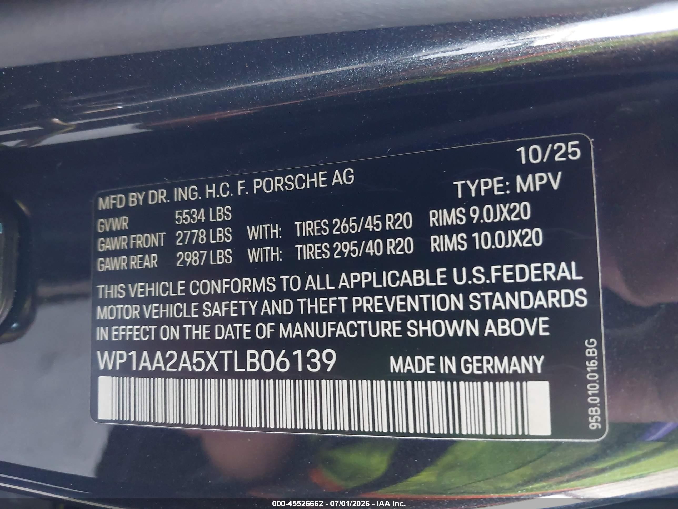 2026 Porsche Macan VIN WP1AA2A5XTLB06139 IAAI salvage auction — Front End, Salvage (California), sold $18,450 on 2026-08-10 (photo 9)