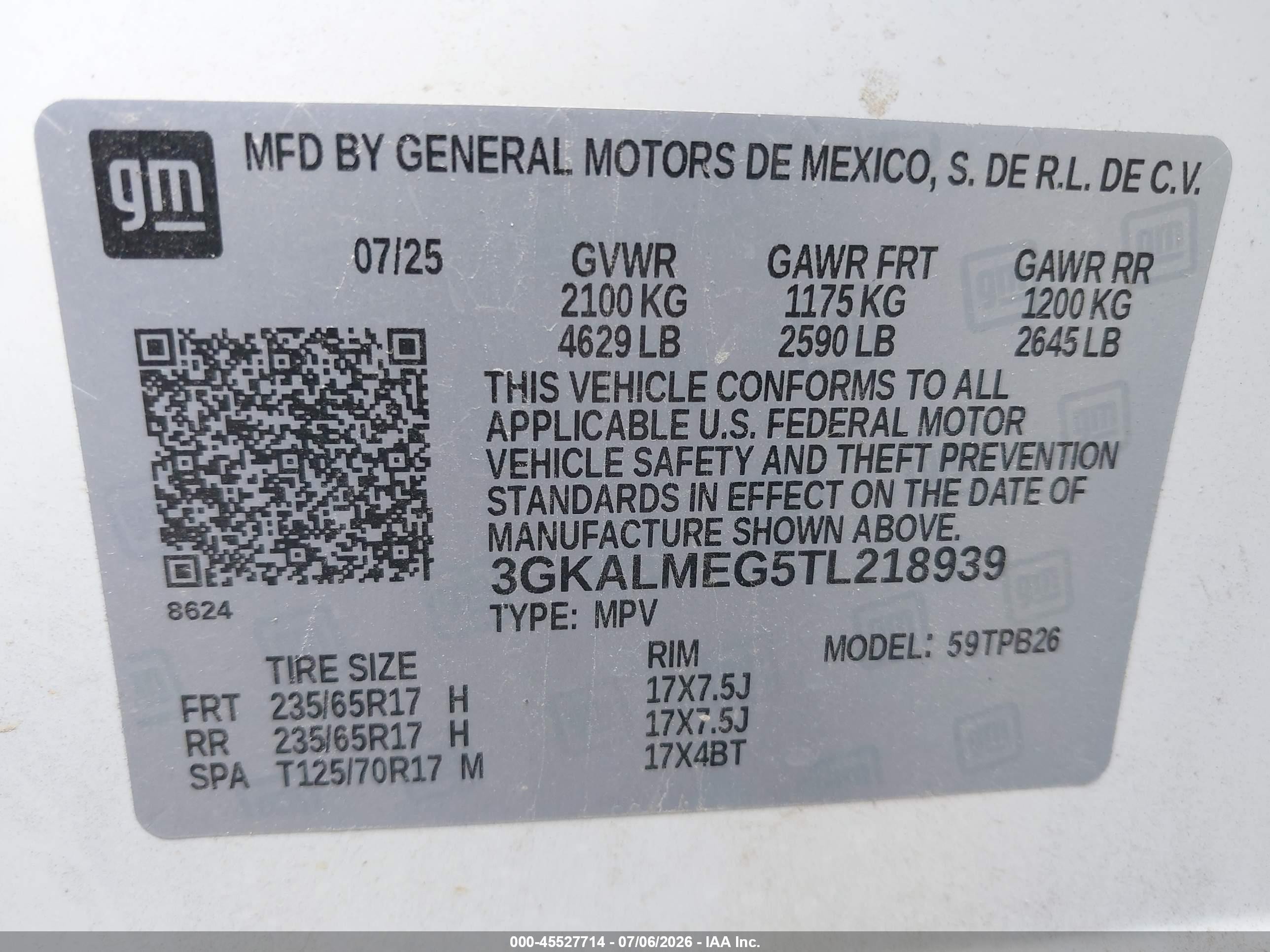 2026 GMC Terrain VIN 3GKALMEG5TL218939 IAAI salvage auction — Mechanical, Salvage (Oklahoma), sold $12,400 on 2026-10-06 (photo 9)
