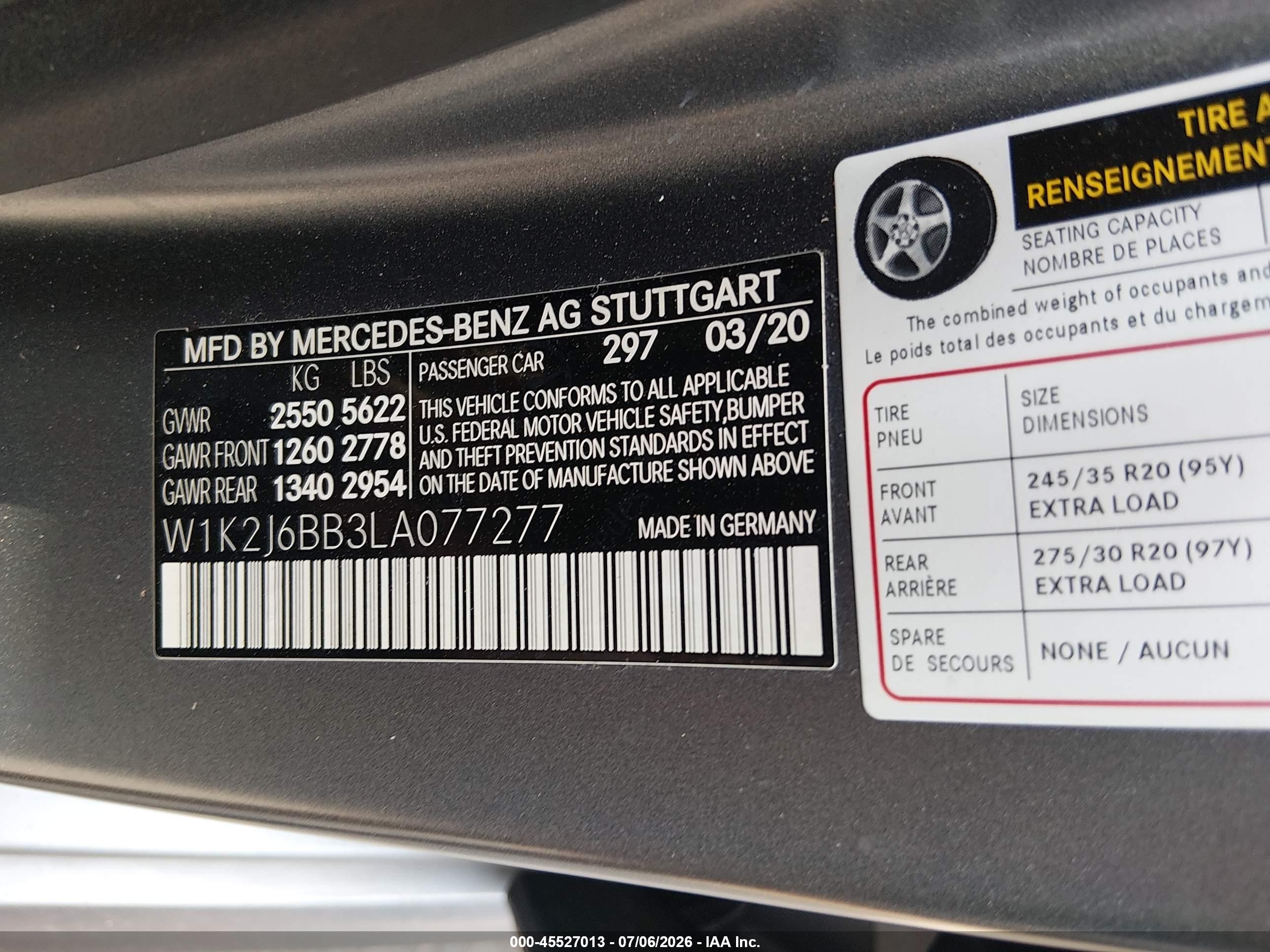 2020 Mercedes-benz VIN W1K2J6BB3LA077277 IAAI salvage auction — Side, Salvage (Colorado), sold $21,100 on 2026-08-28 (photo 9)