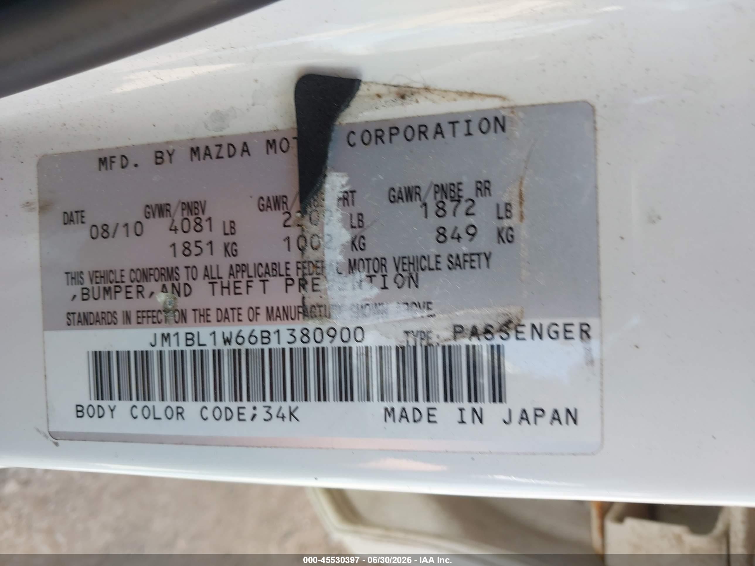2011 Mazda 3 VIN JM1BL1W66B1380900 IAAI salvage auction — Front End, Clear (Oklahoma), sold $600 on 2026-09-09 (photo 9)