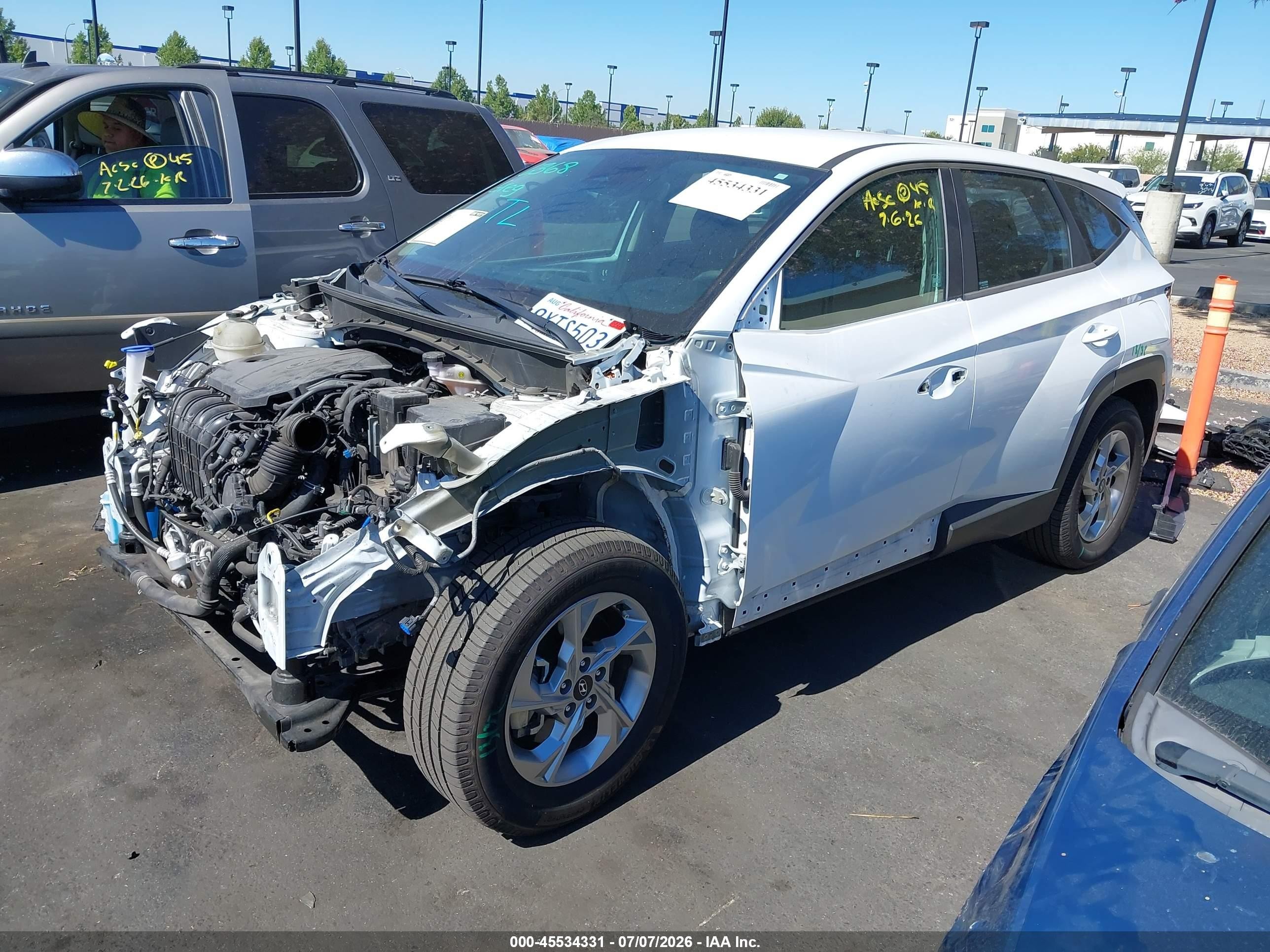 2022 Hyundai Tucson VIN 5NMJA3AE5NH002850 IAAI salvage auction — Front End, Salvage Certificate (California), sold $4,100 on 2026-07-12 (photo 2)
